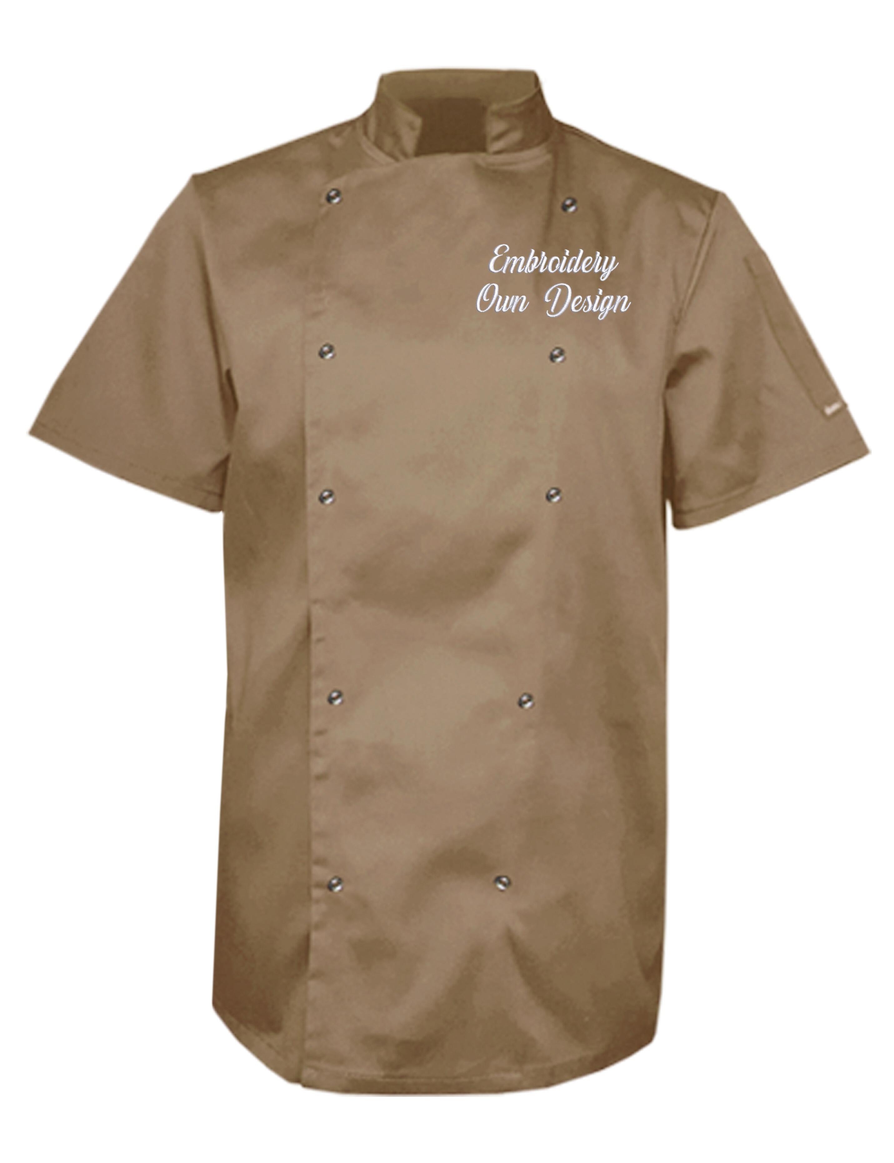 Personalised Plus Size Short Sleeve Chef's Jacket Cappuccino with embroidery