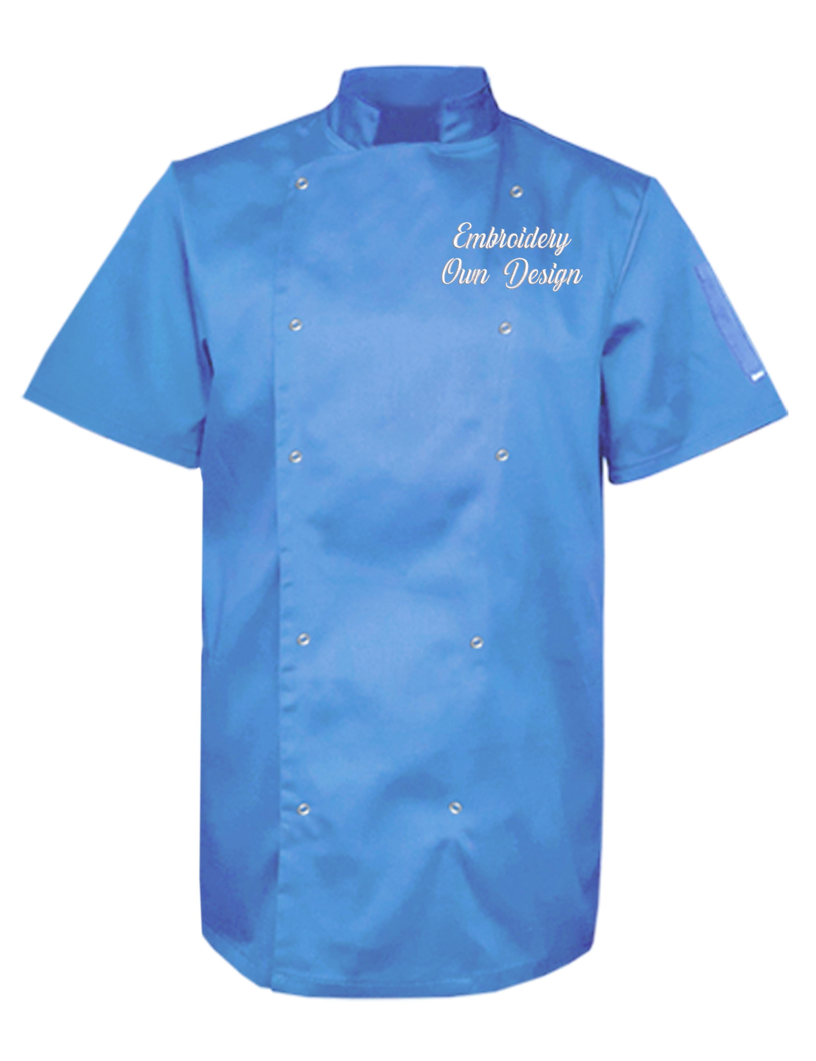 Personalised Embroidered Plus Size Short Sleeve Chef's Jacket Light Blue
