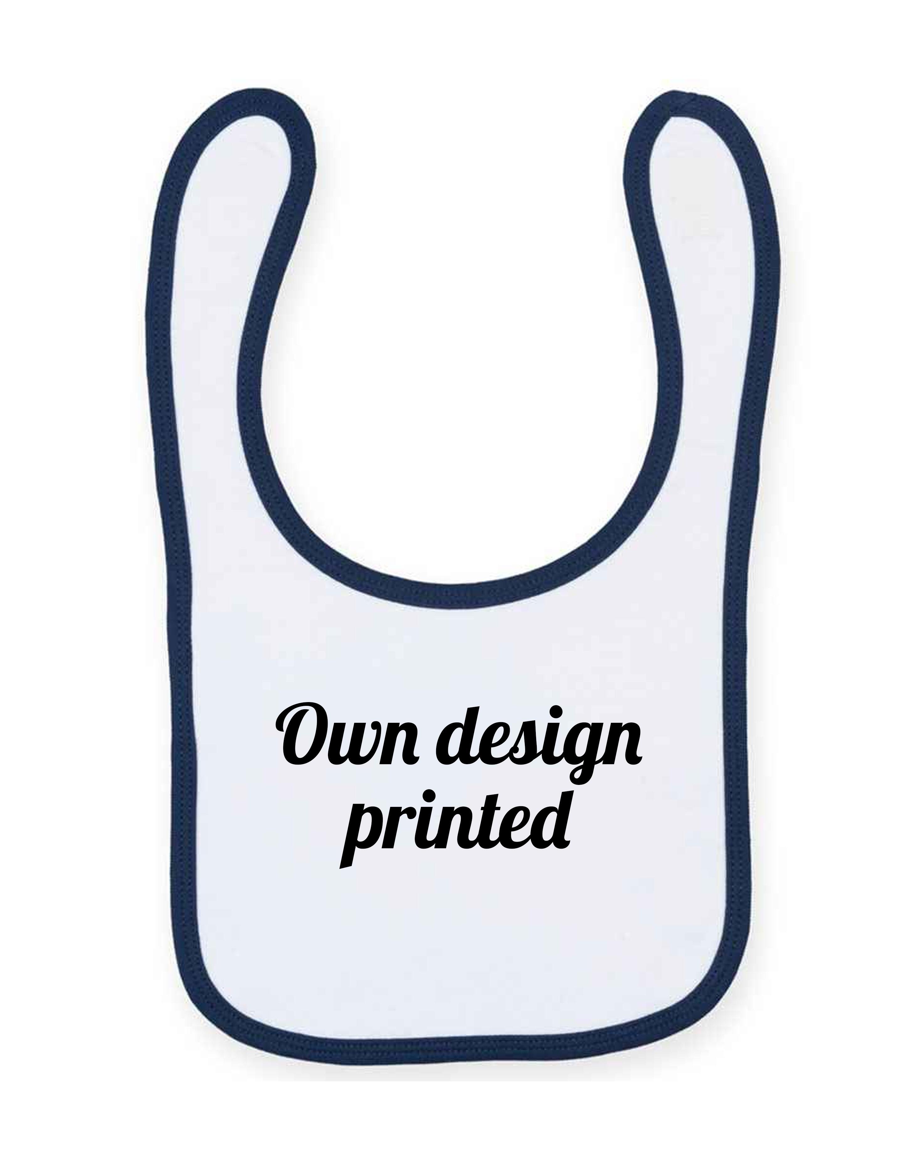 Personalised Babies Bib White/Navy with Embroidery