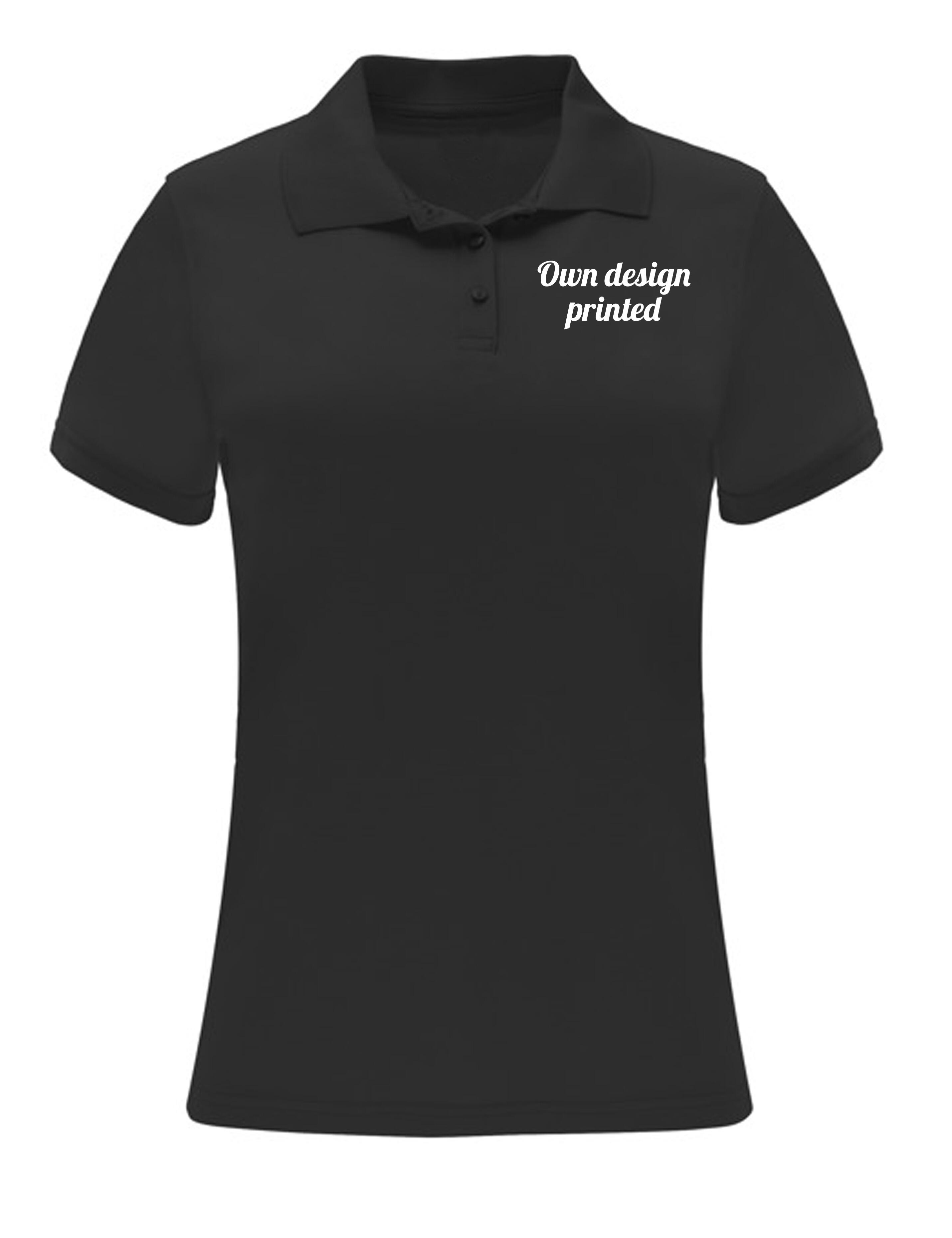 PERSONALISED DRI-FIT WOMENS POLO SHIRT WITH PRINT BLACK