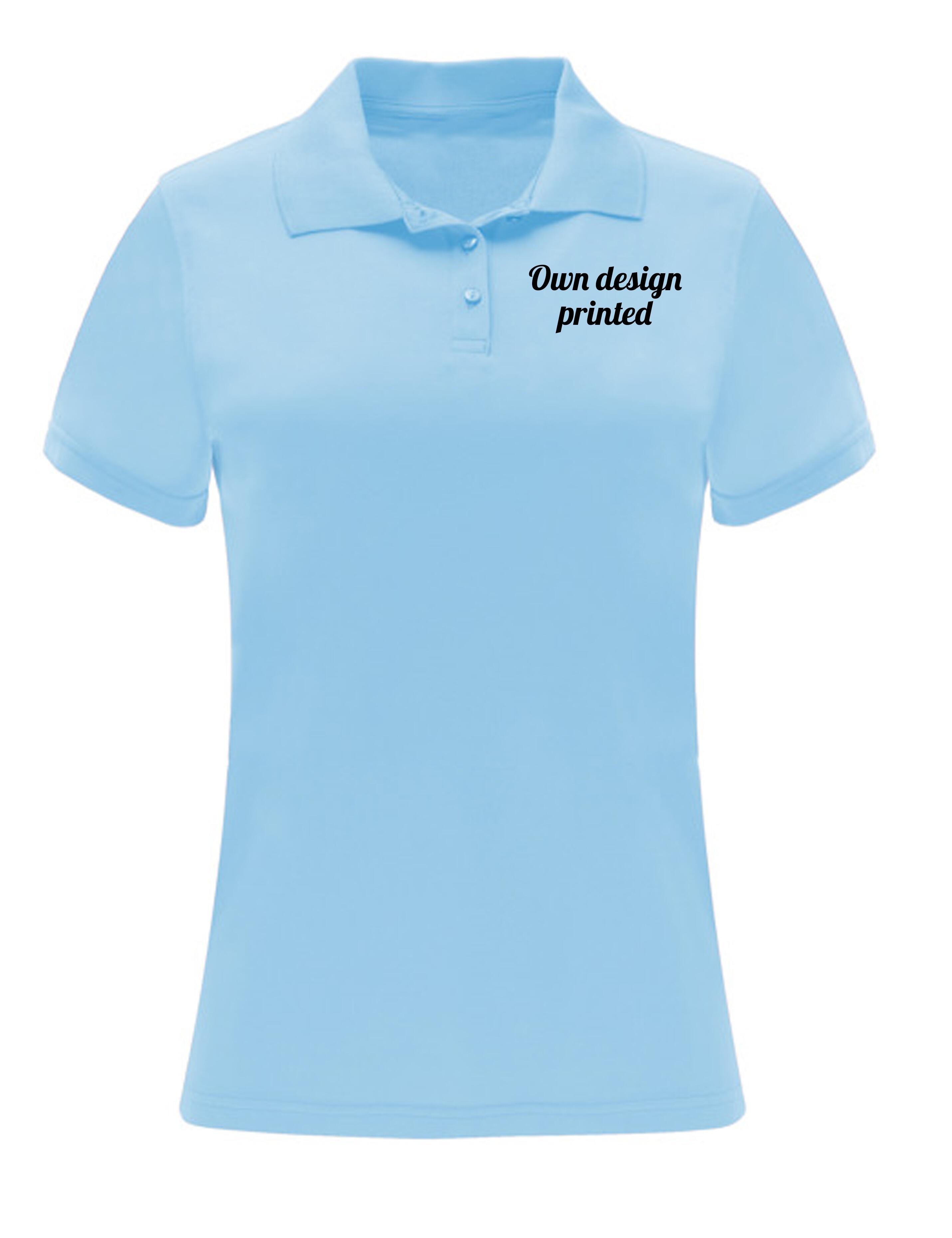 PERSONALISED DRI-FIT WOMENS POLO SHIRT WITH PRINT LIGHT BLUE