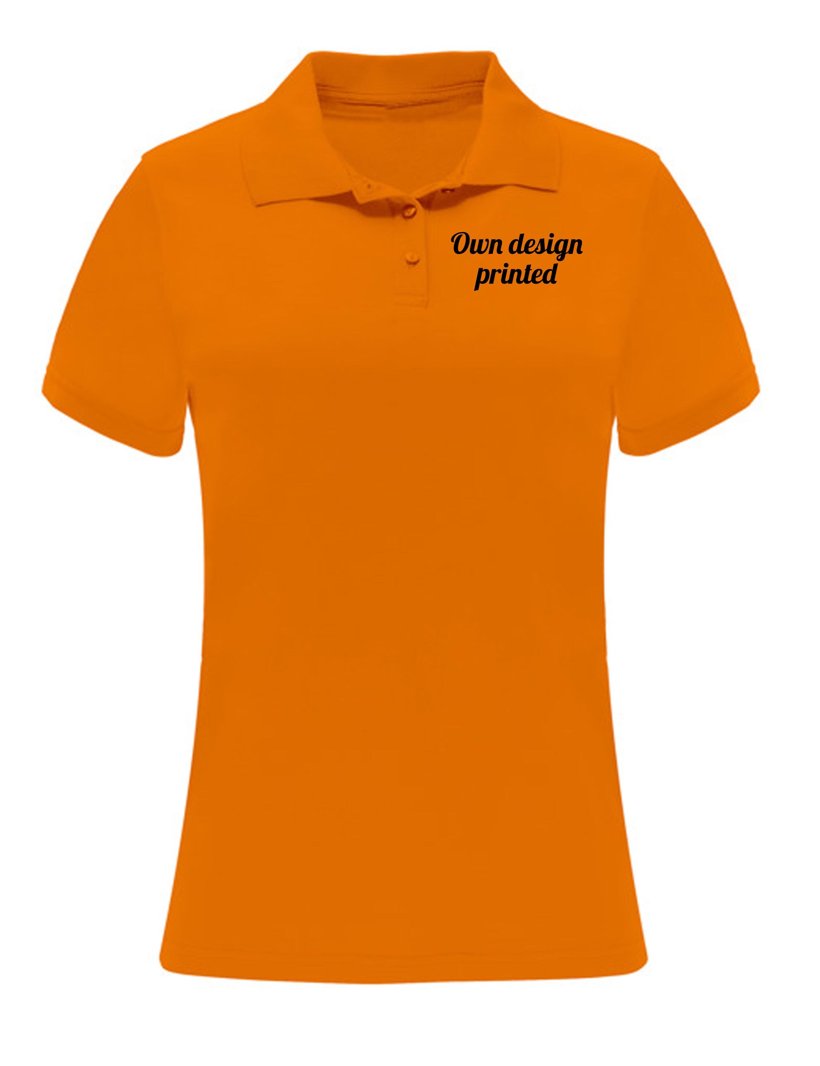 PERSONALISED DRI-FIT WOMENS POLO SHIRT WITH PRINT NEON ORANGE