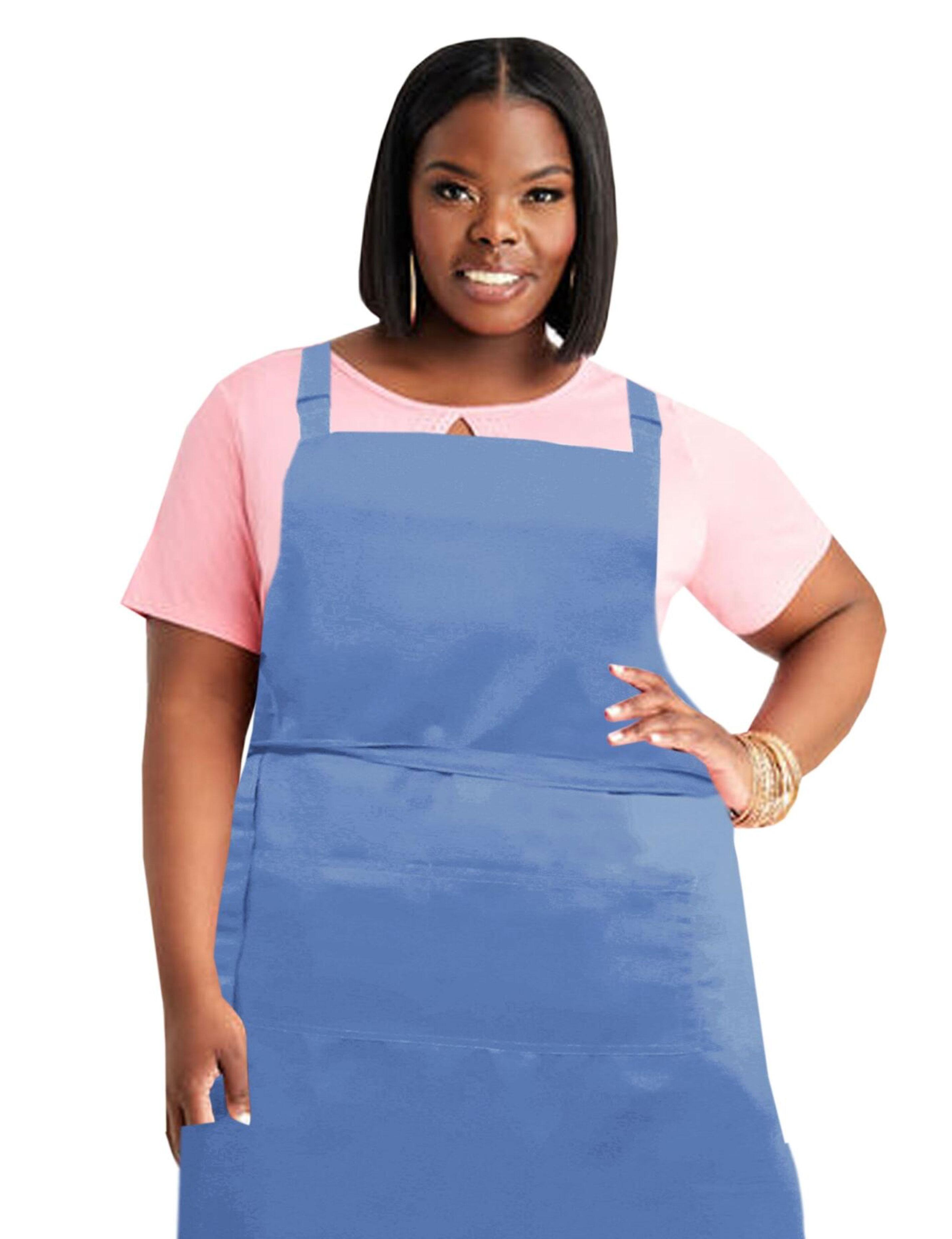 Customizable light blue plus size apron with logo print or embroidery