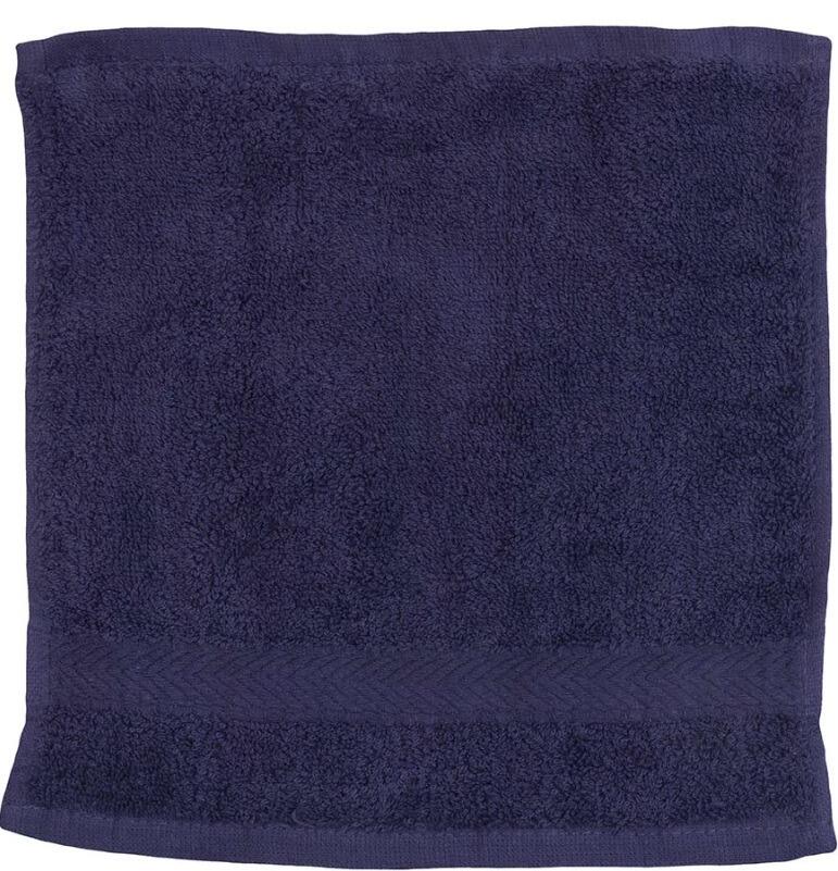Custom embroidered navy face towel, personalised in-house in Greenock UK, 100% ringspun cotton.