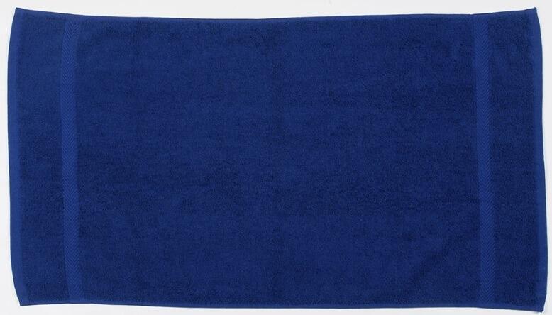 Custom embroidered royal blue hand towel with personalised logo or name made in Greenock UK