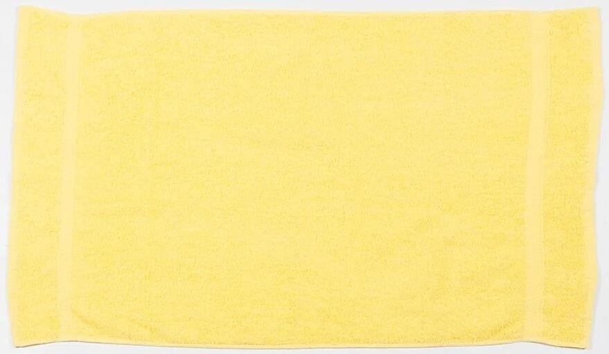 Custom embroidered yellow hand towel with personalised logo or name made in Greenock UK