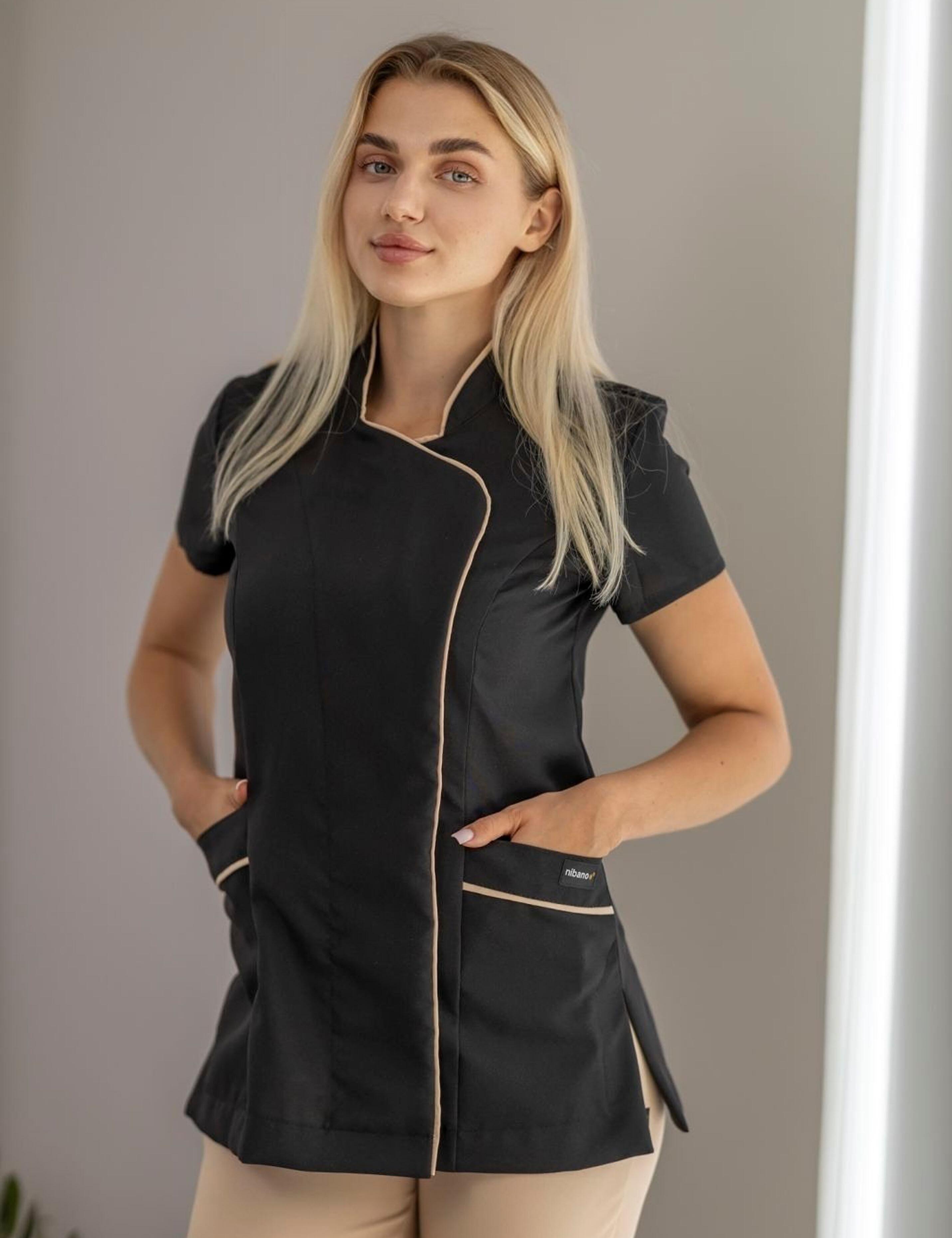 Stylish black beige beauty tunic short sleeve uniform