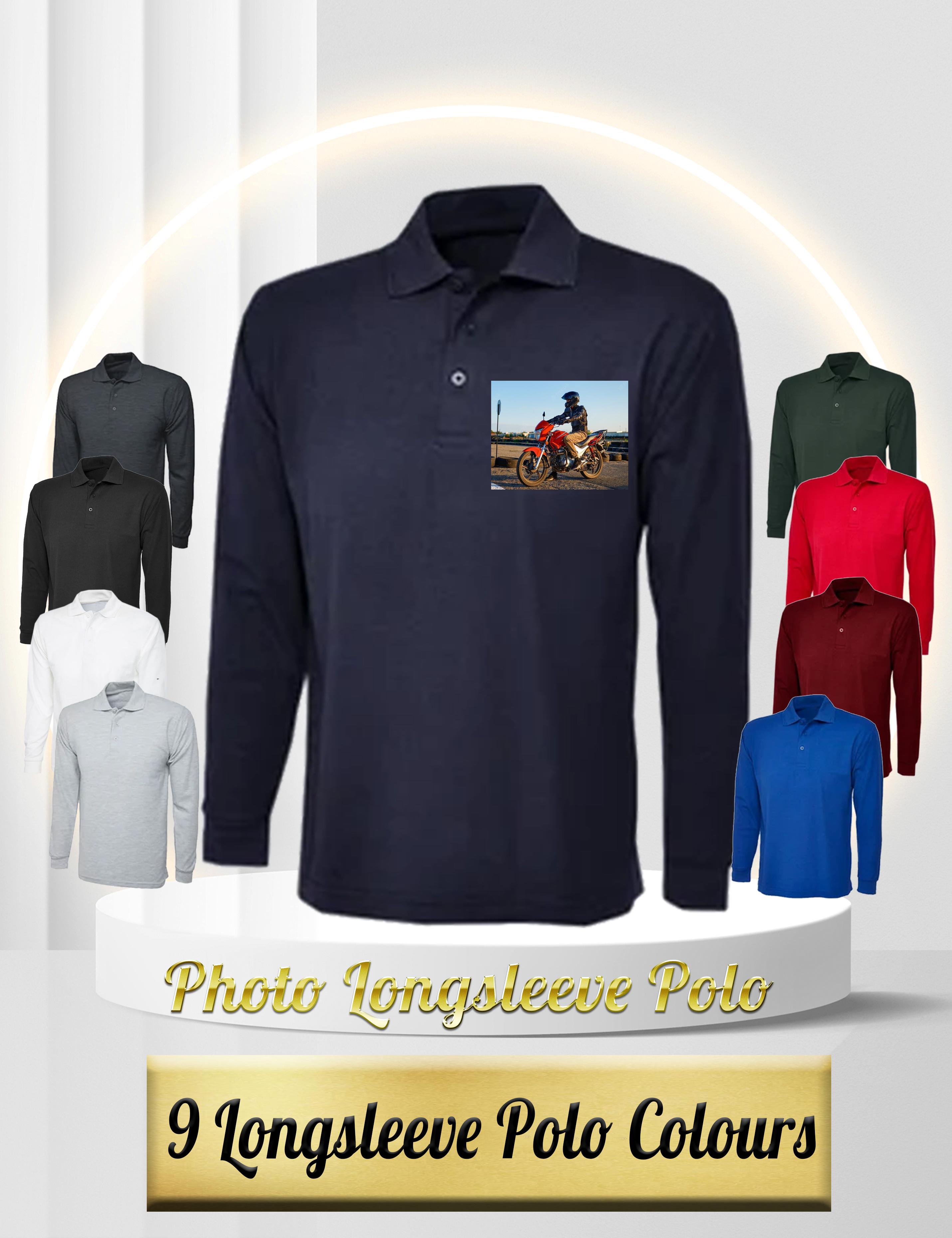Photo Printed Long Sleeve Polo Shirt
