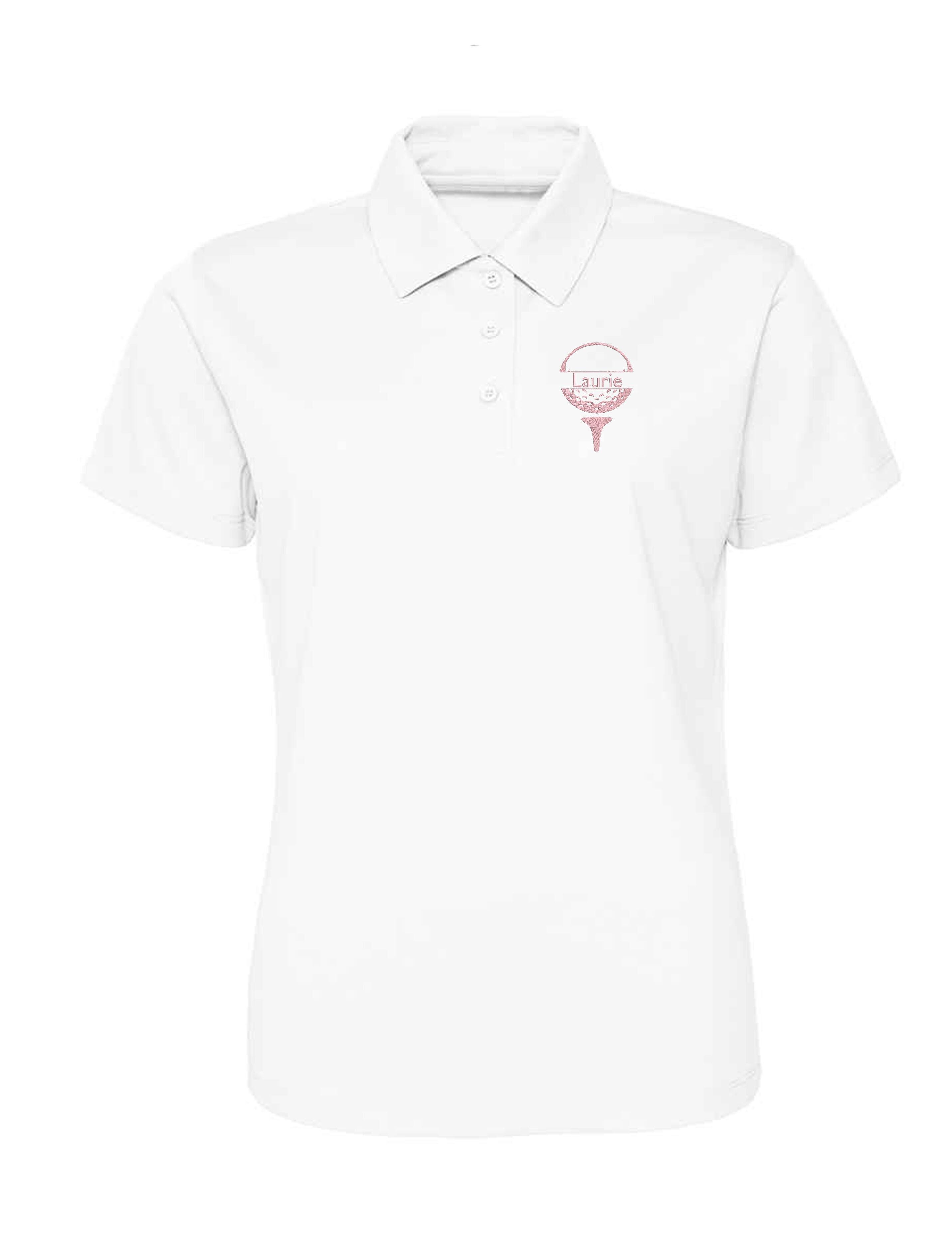 White Polo Dri Fit Collar Shirts Women's Embroidered Golf