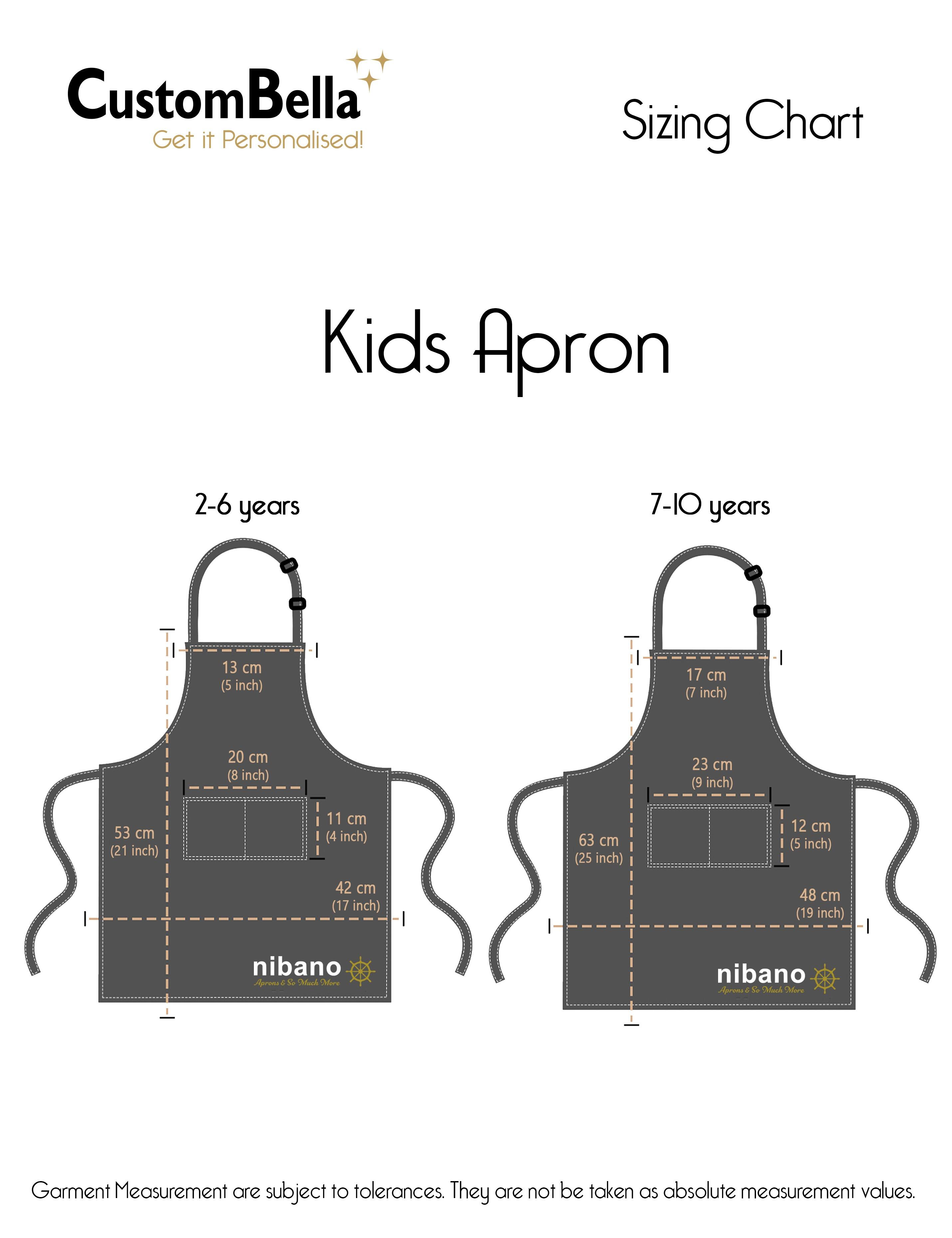 Printed Kids Apron Cream size chart