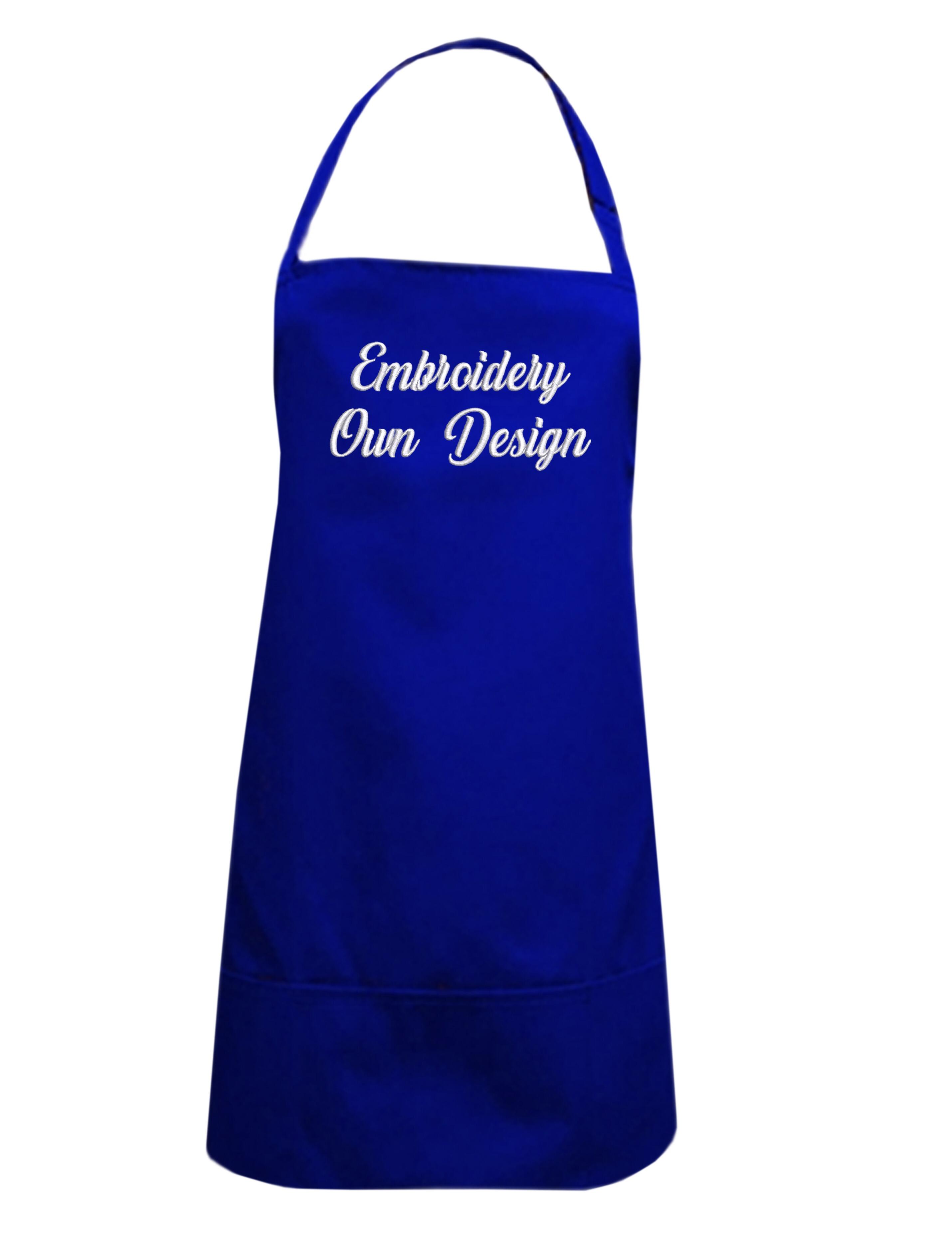Personalised Short Bib Apron Royal Blue with embroidery