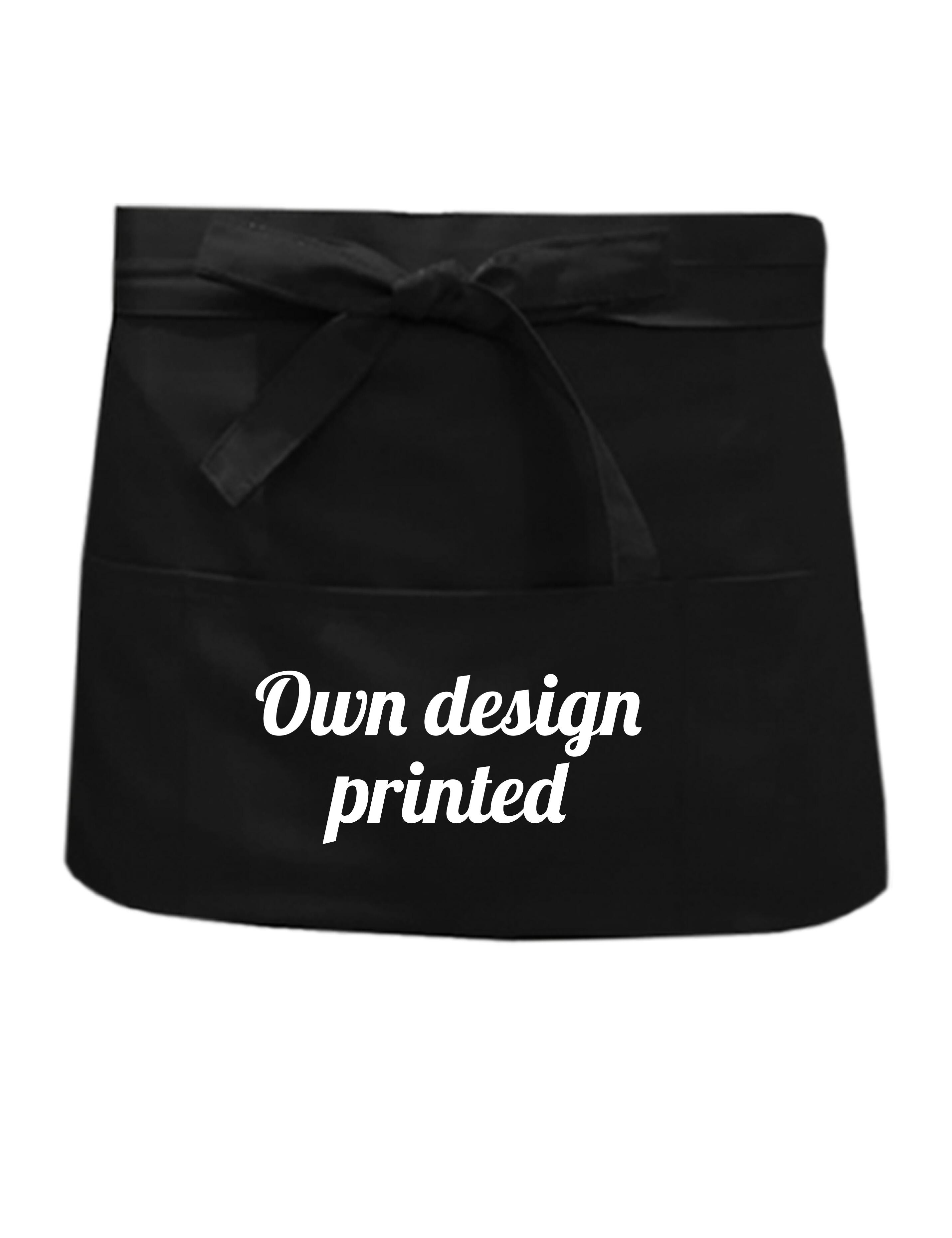 Personalised short waist apron black printed