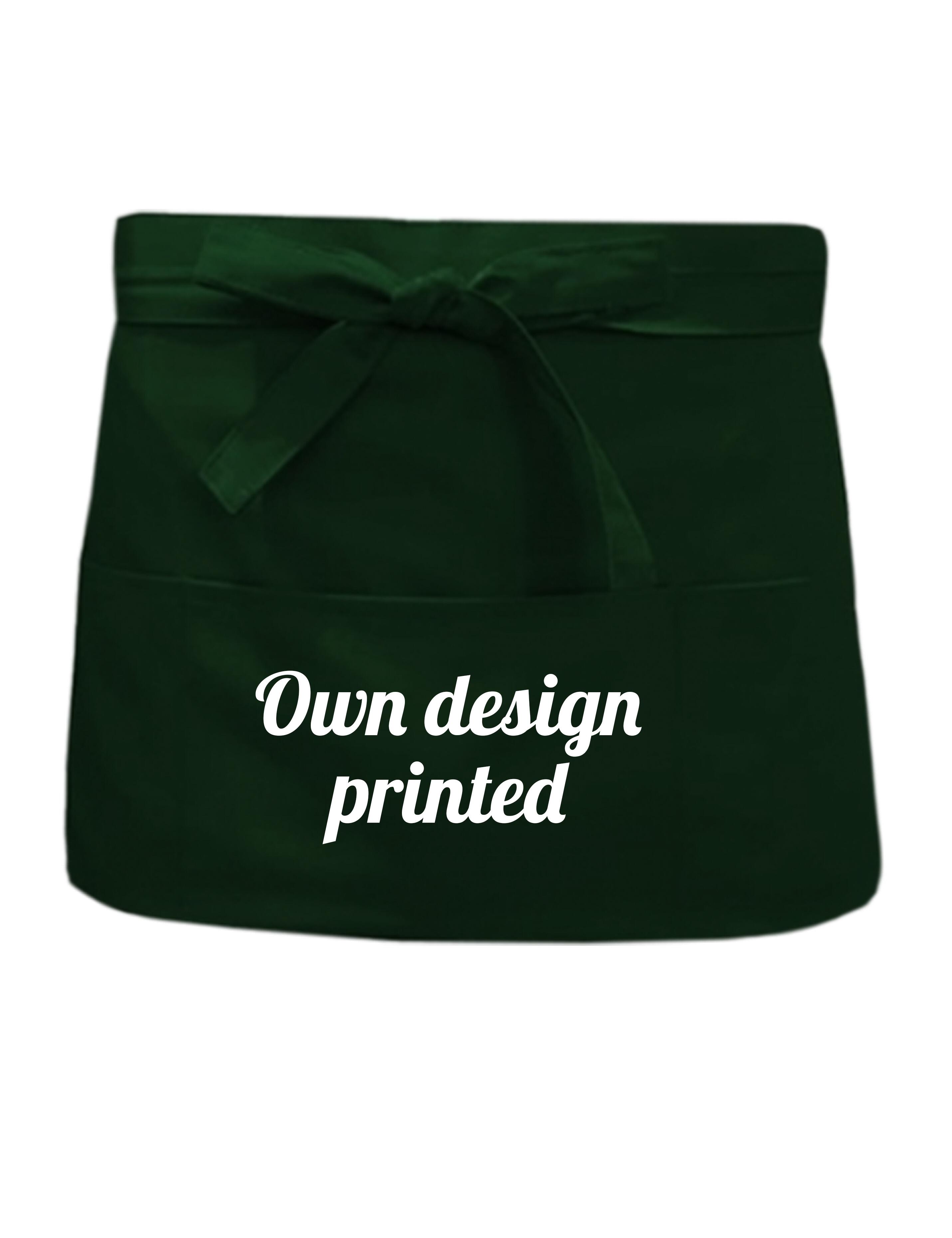 Personalised short waist apron bottle green printed