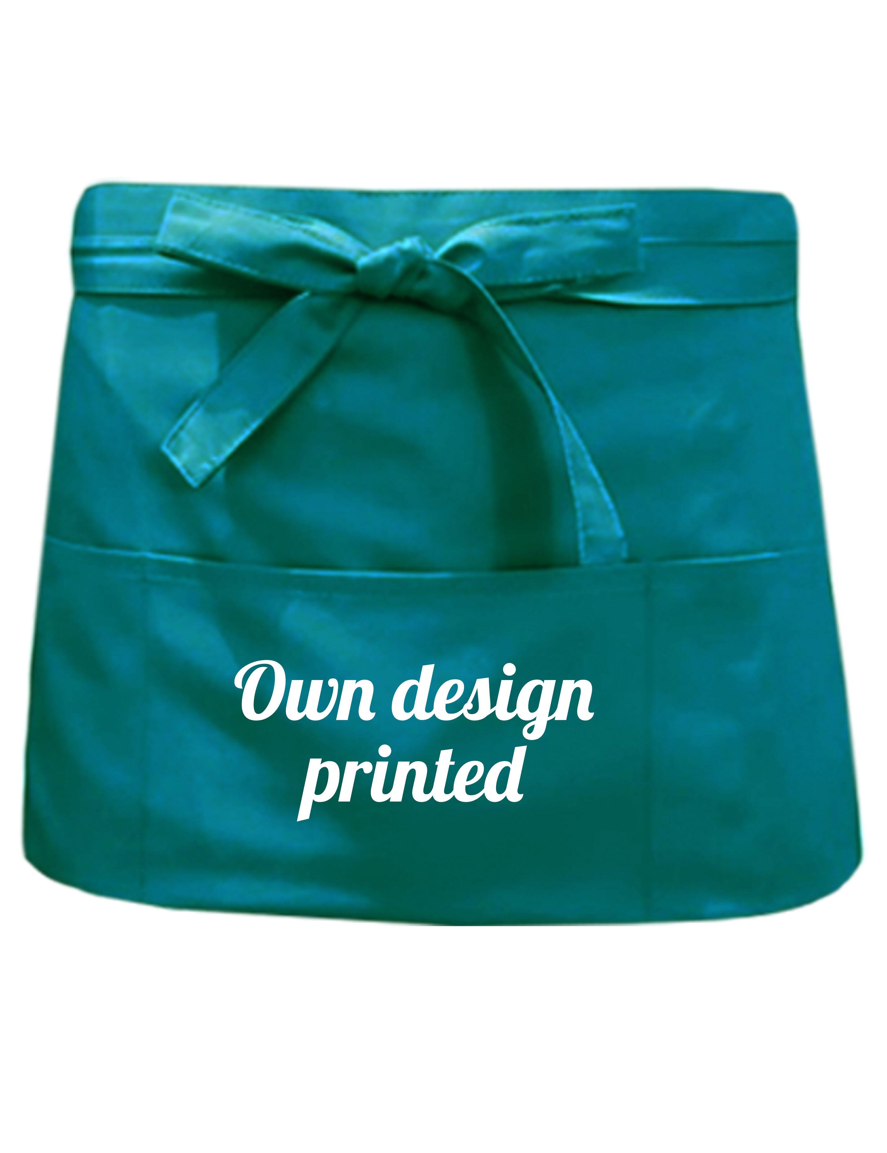 Personalised short waist apron teal printed