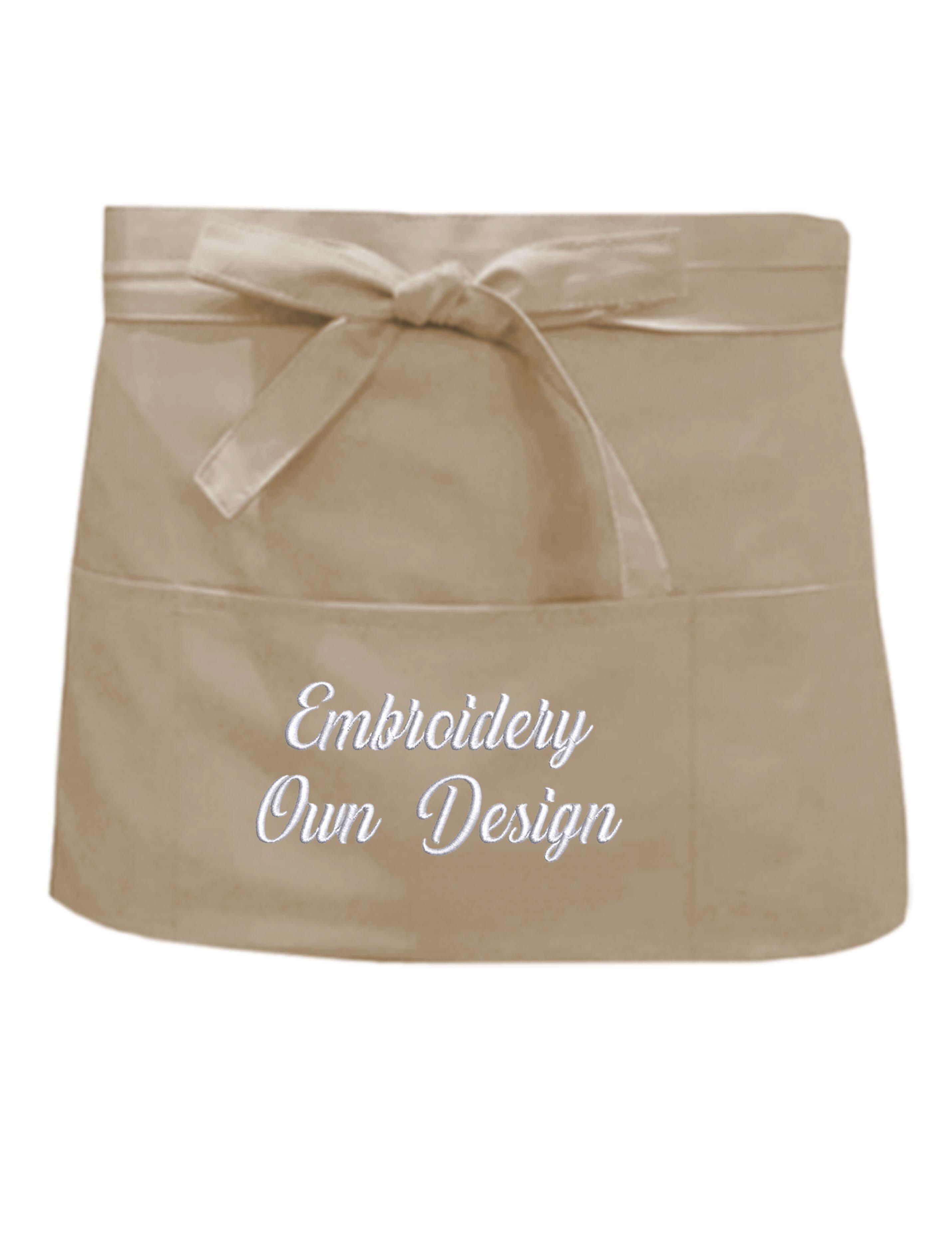 Personalised Short Waist Apron with Pockets Cappuccino with embroidery