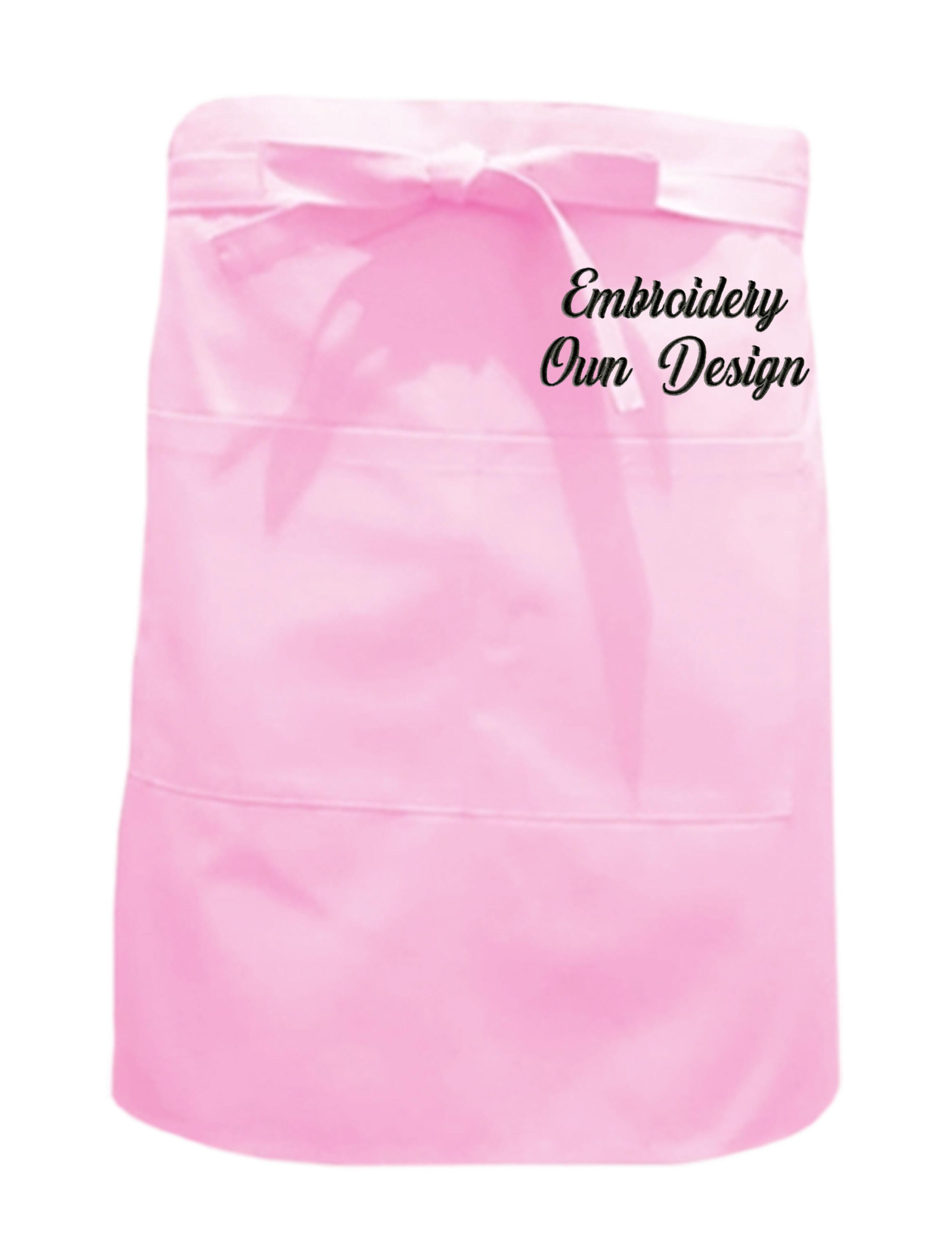 Personalised Waist Apron with Pockets Pink with embroidery