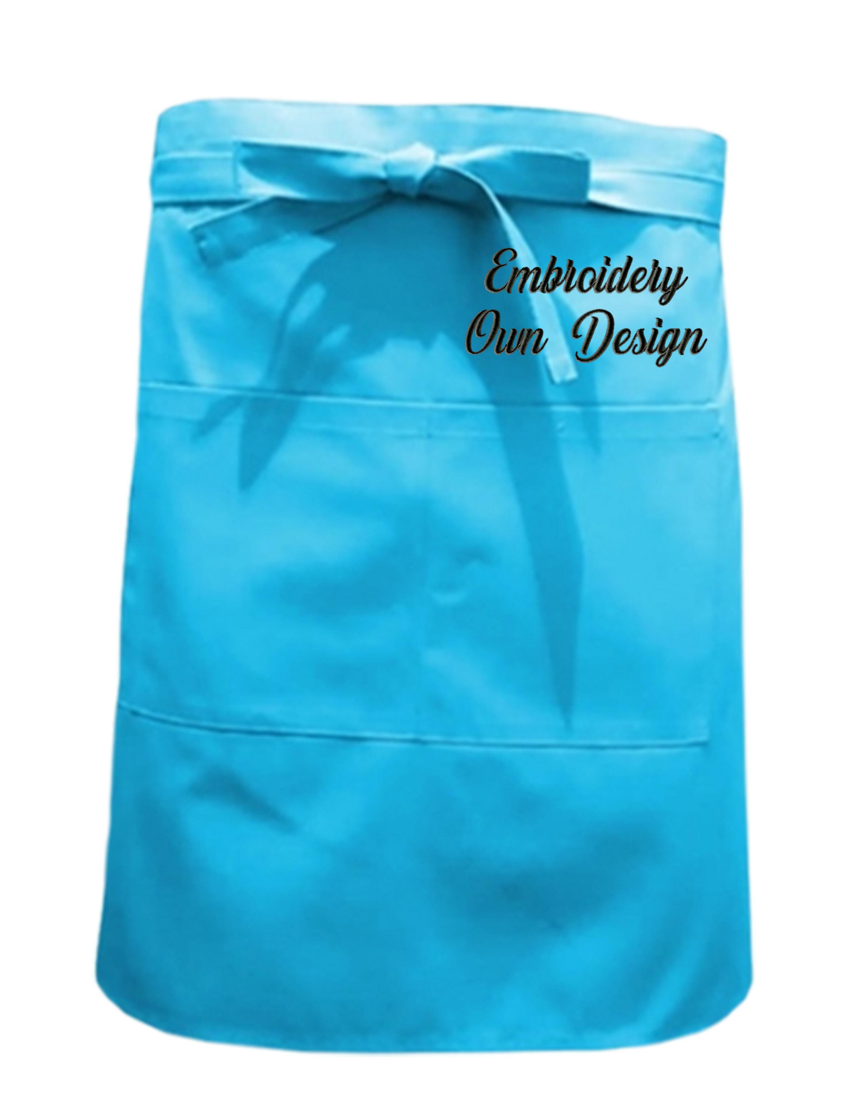 Personalised Waist Apron with Pockets Turquoise with embroidery