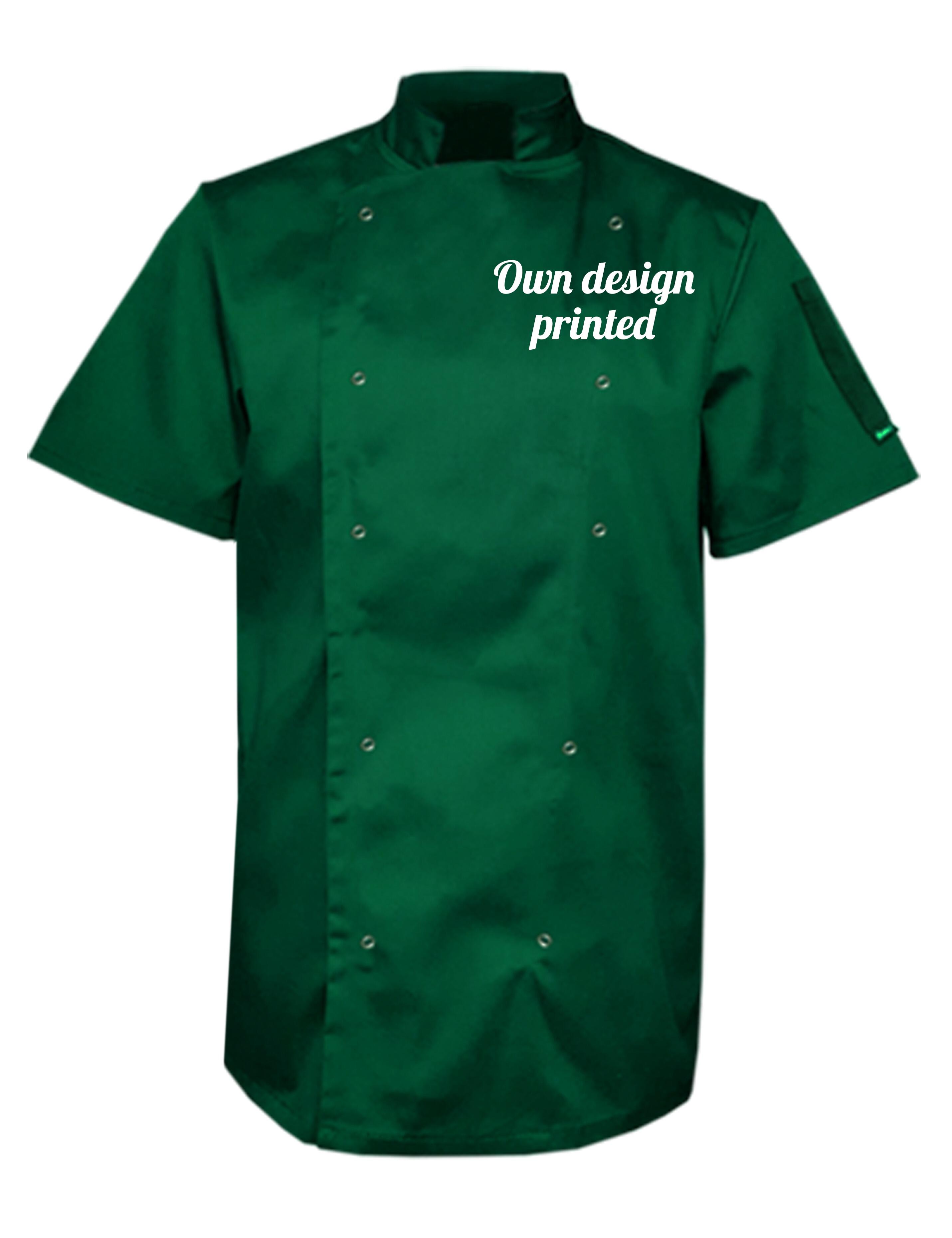 Personalised short sleeve chef's Jacket kelly green printed