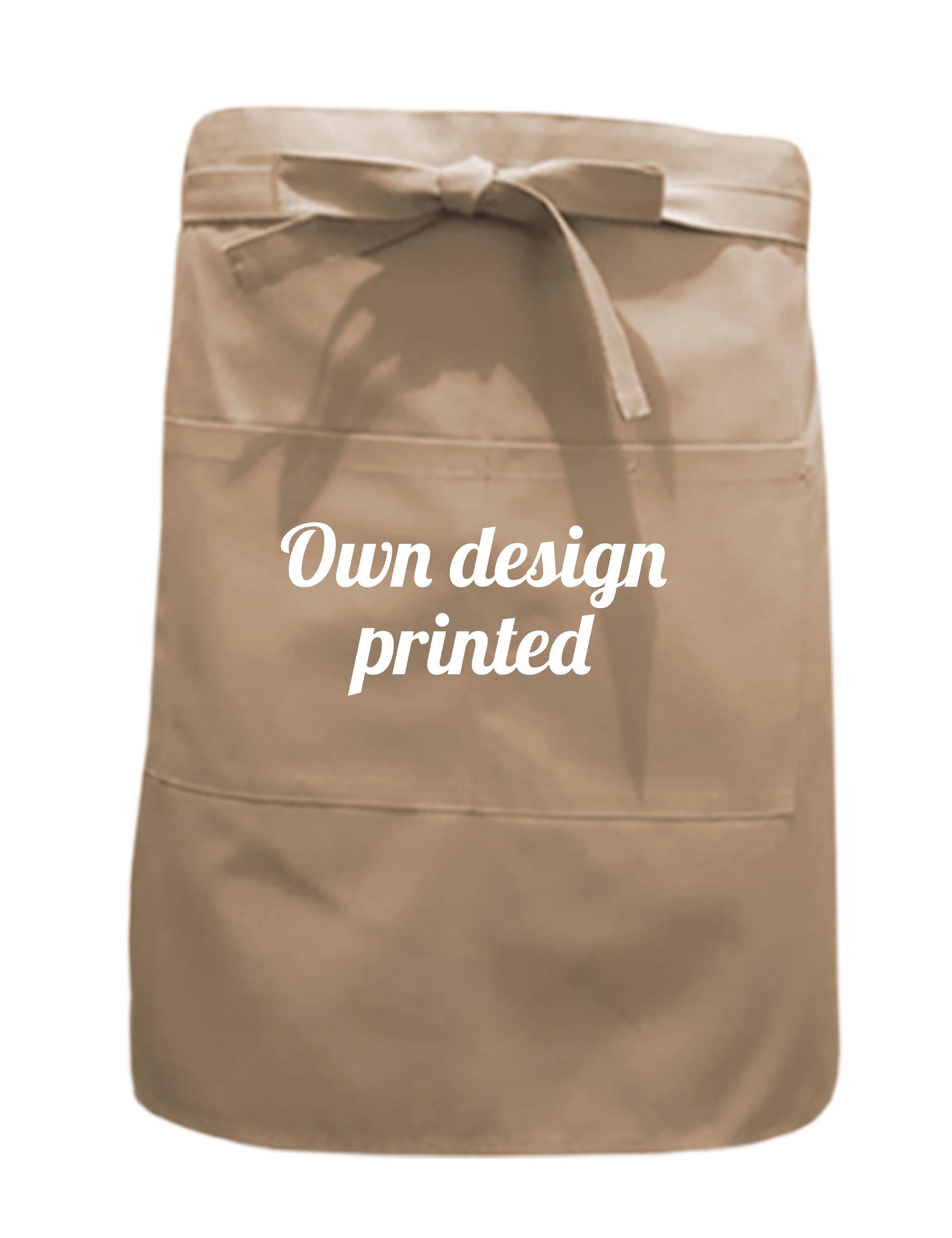 Personalised mid length waist apron with pockets cappuccino printed