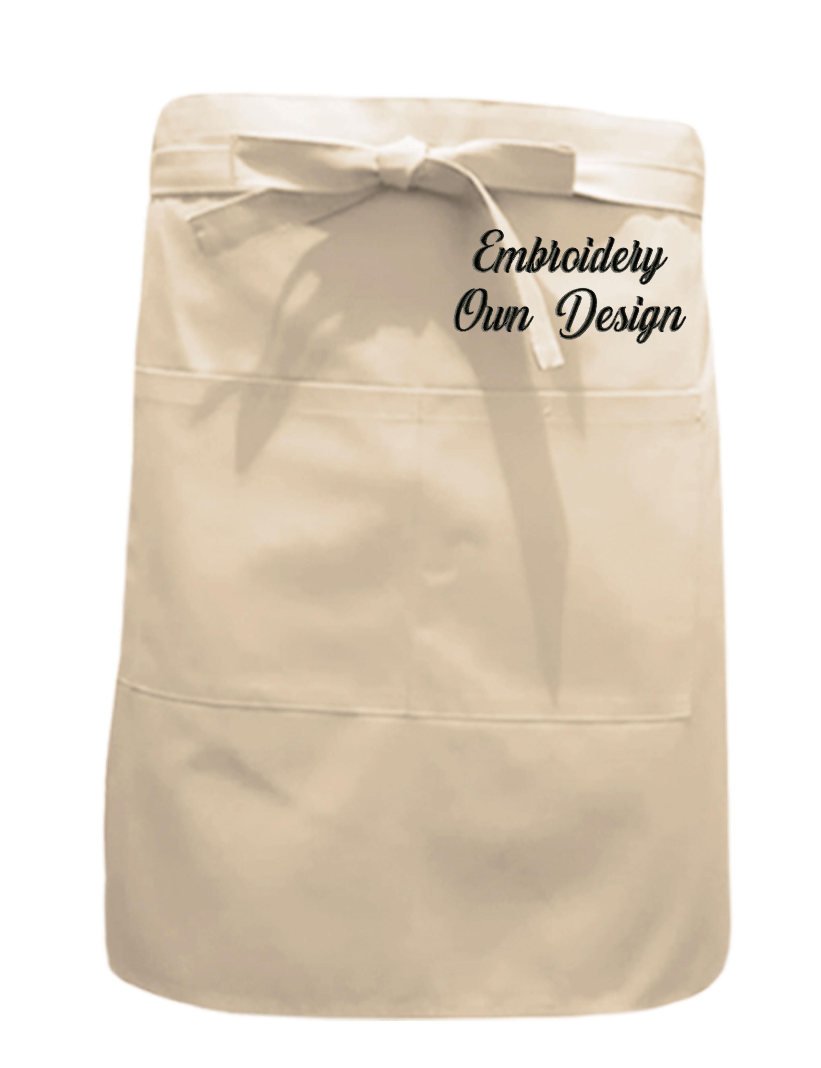 Personalised Waist Apron with Pockets Cream with embroidery