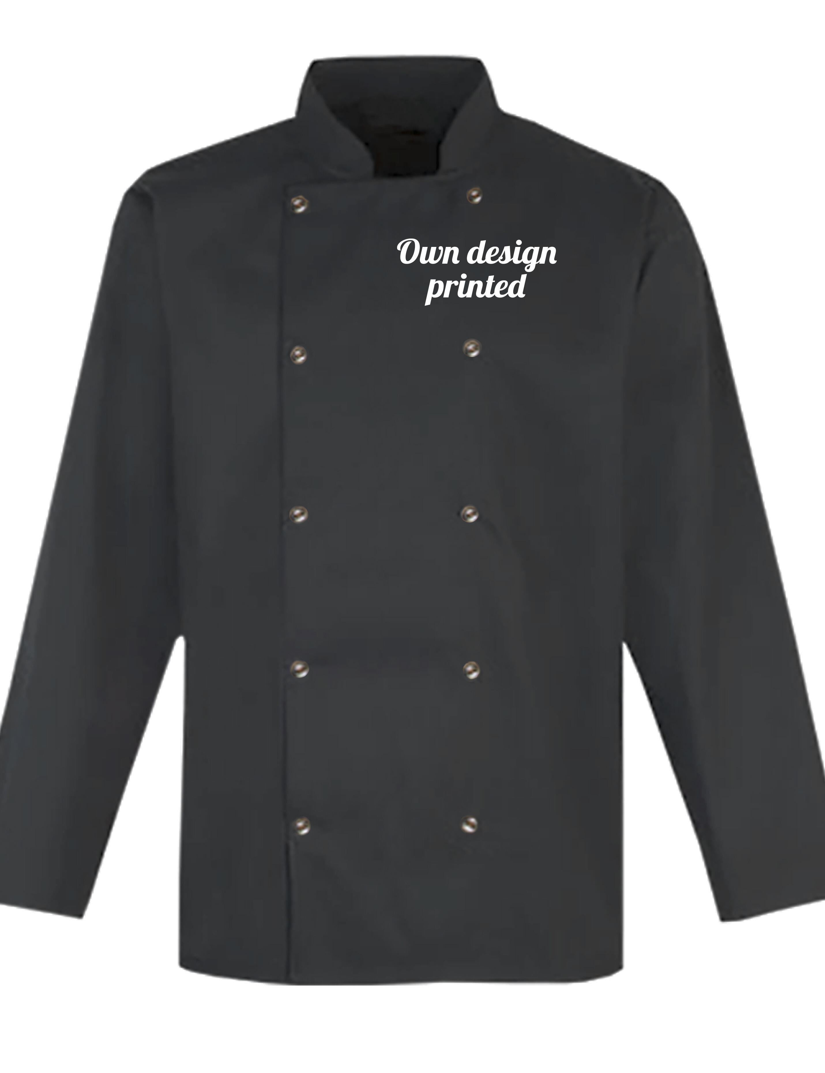 Personalised Long Sleeve Chef's Jacket Dark Grey with print