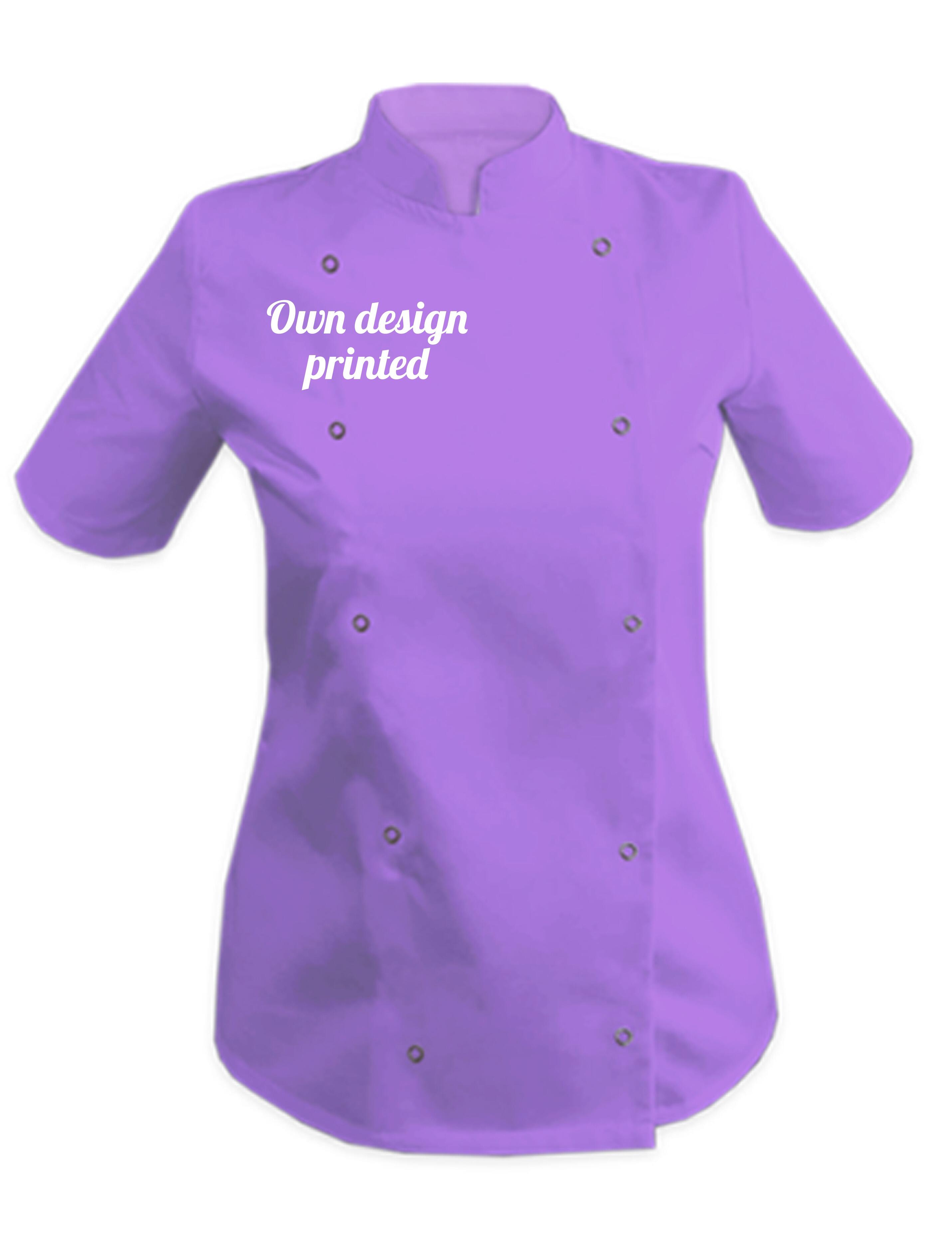 Personalised Women's Short Sleeve Chef's Jacket lilac with print