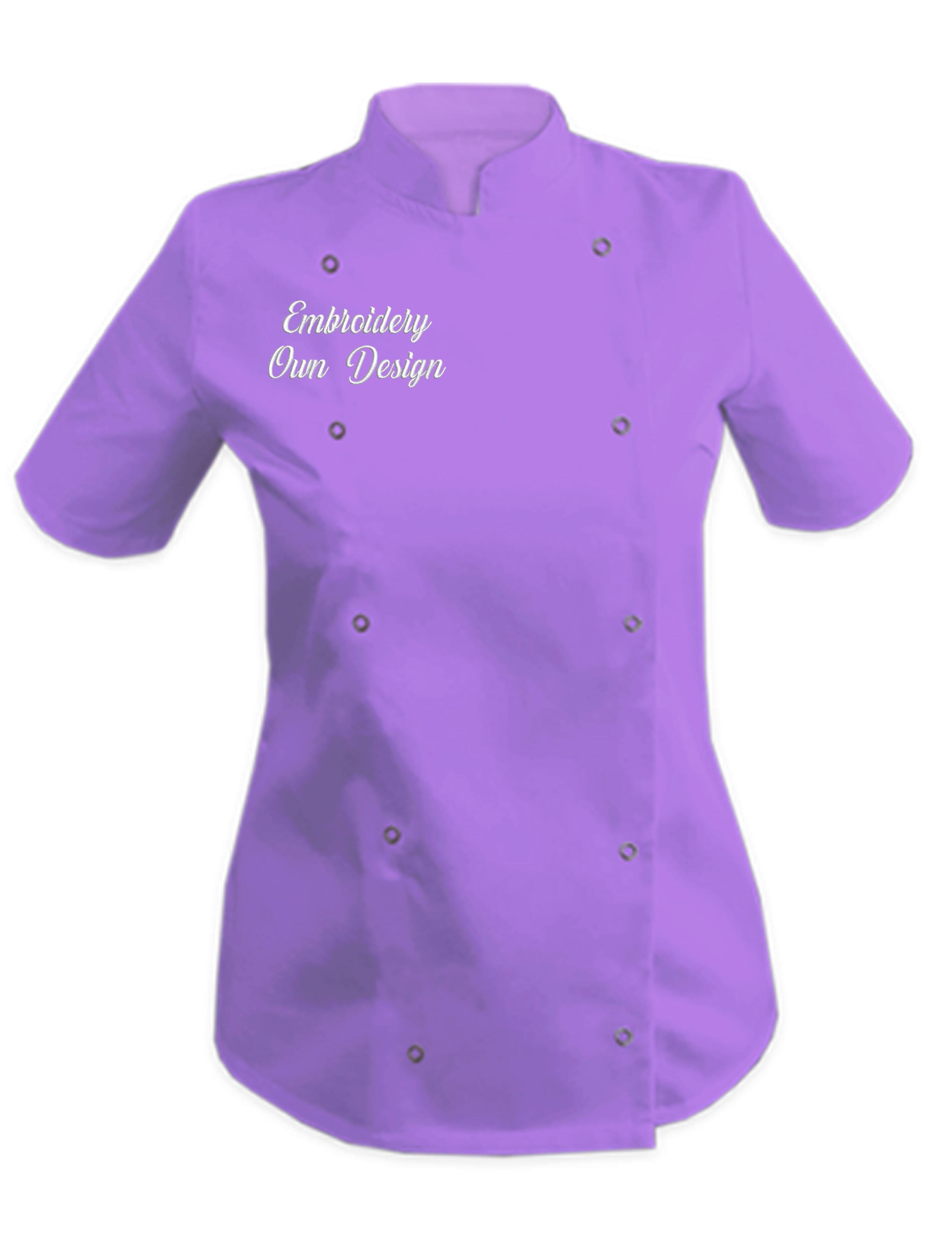 Personalised Women's Short Sleeve Chef's Jacket lilac with embroidery