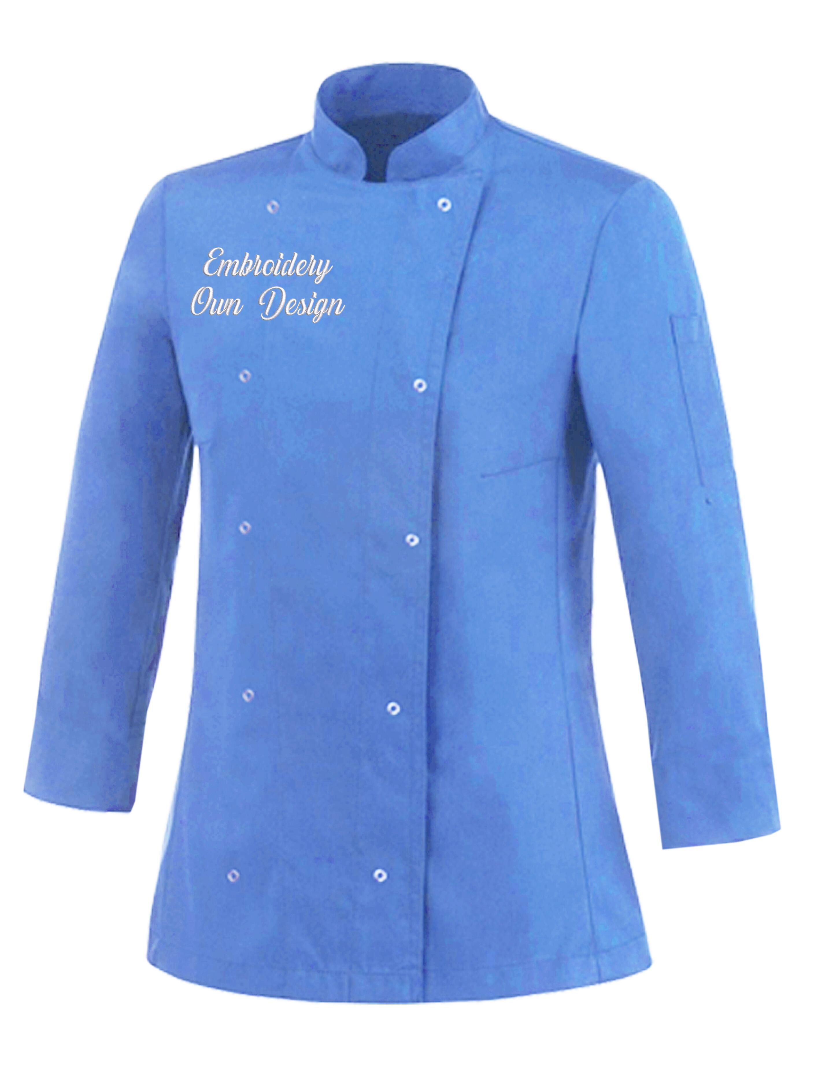Personalised Women's Long Sleeve Chef's Jacket Light Blue with embroidery