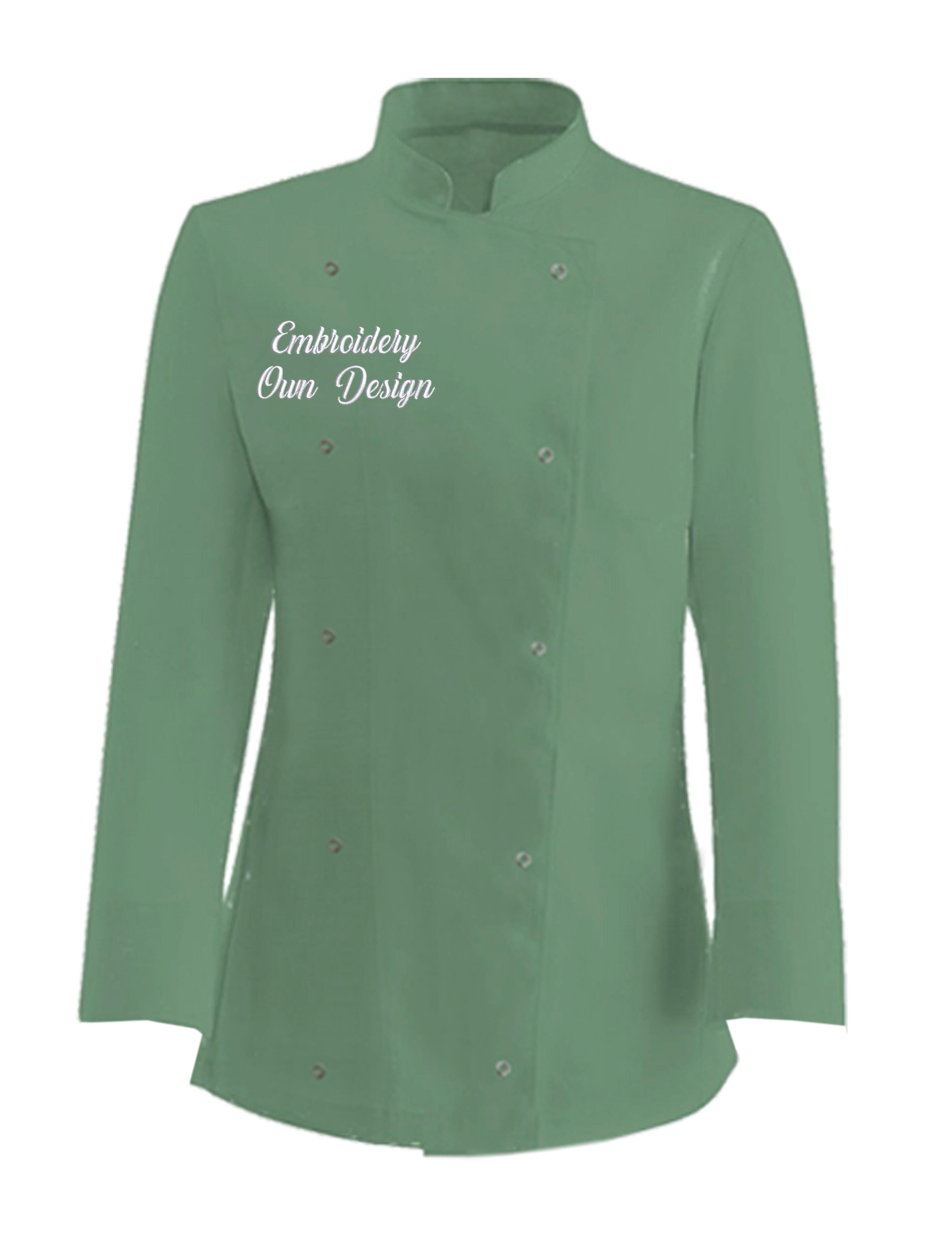 Personalised Women's Long Sleeve Chef's Jacket Olive with Embroidery
