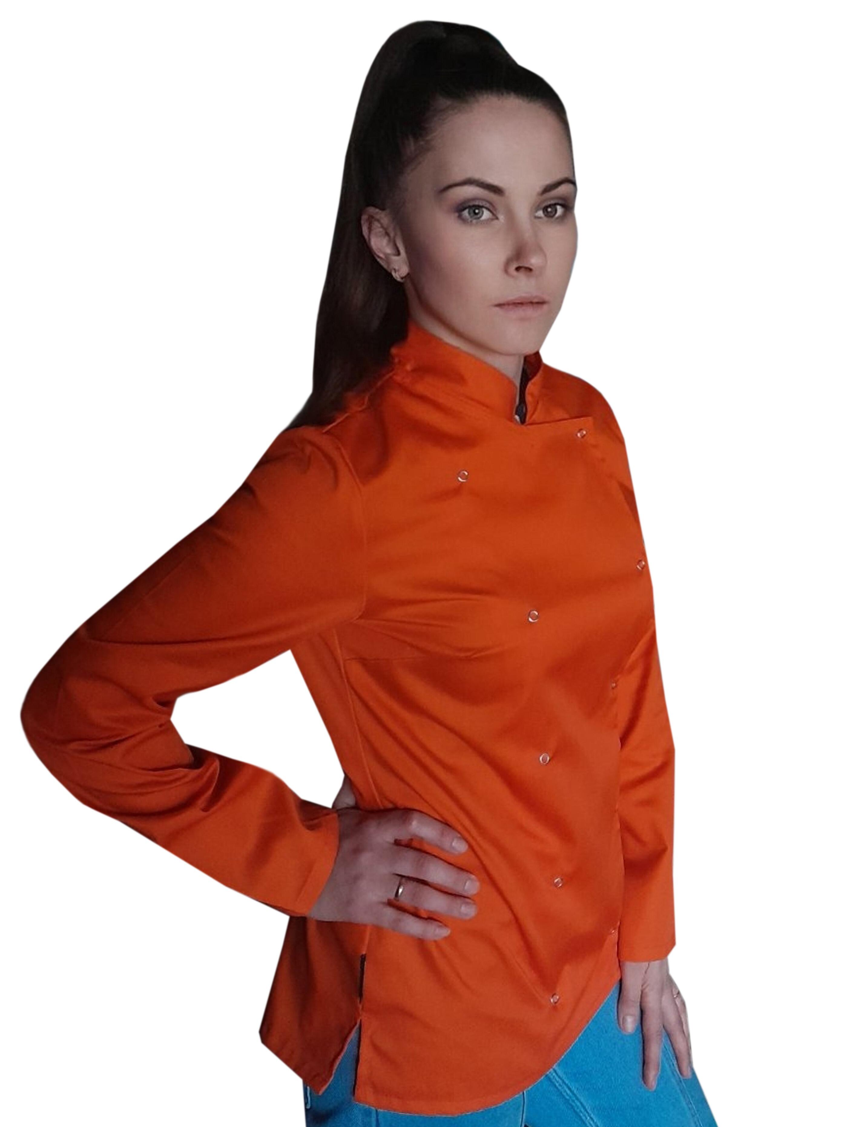 Custom Women's Long Sleeve Chef's Jacket orange with embroidery