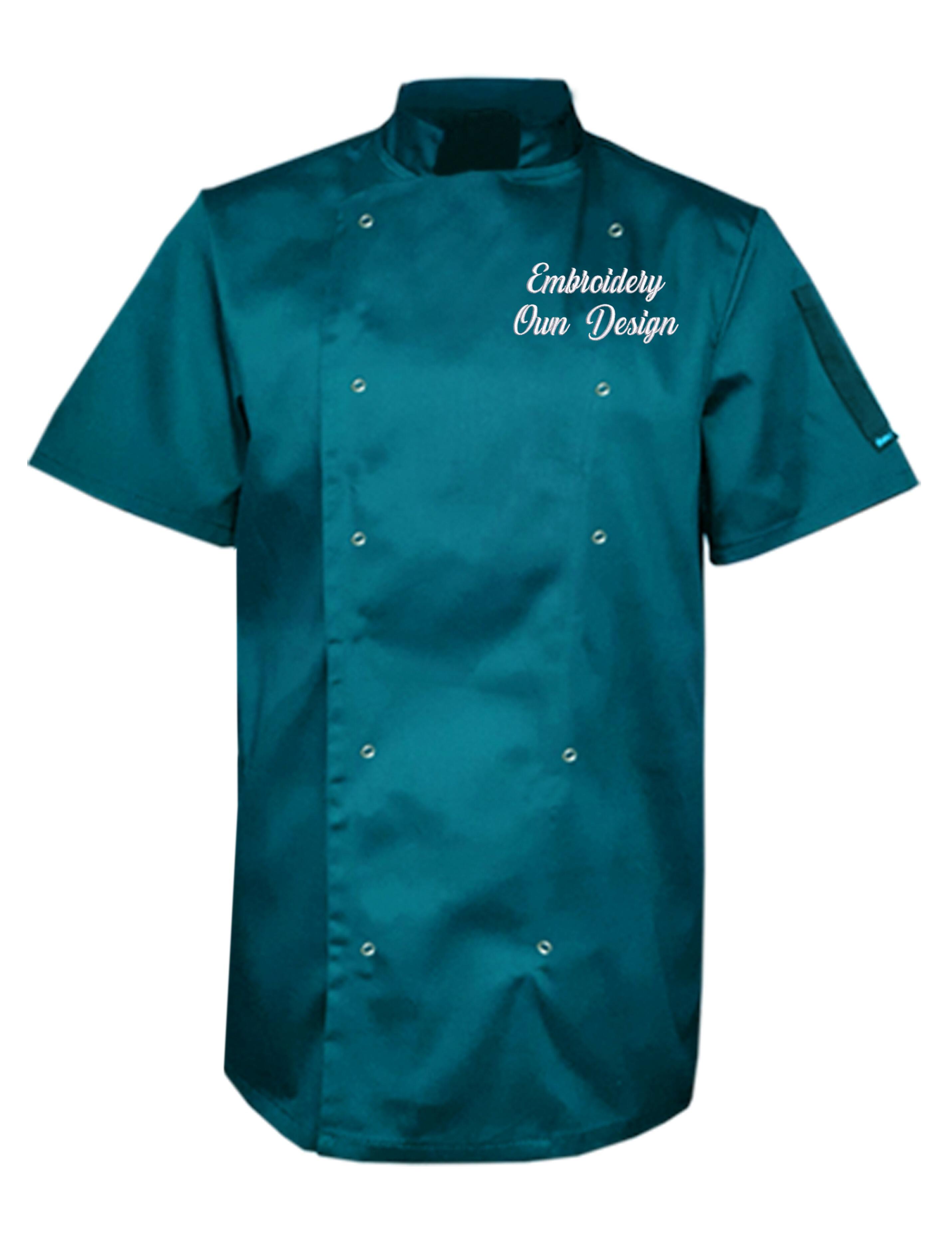 Personalised Embroidered Plus Size Short Sleeve Chef's Jacket teal