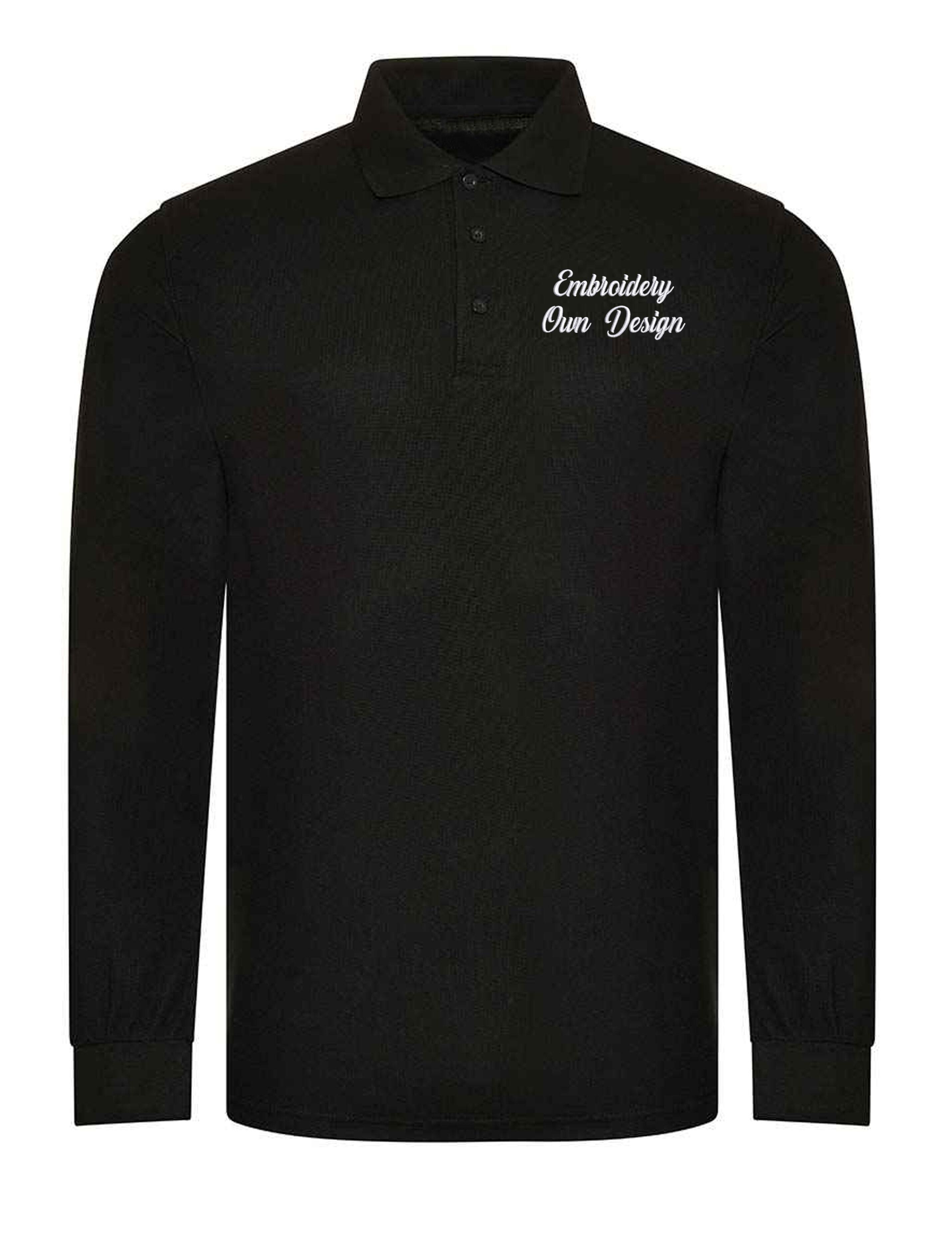 Personalised Long Sleeve Polo Shirt with embroidery black