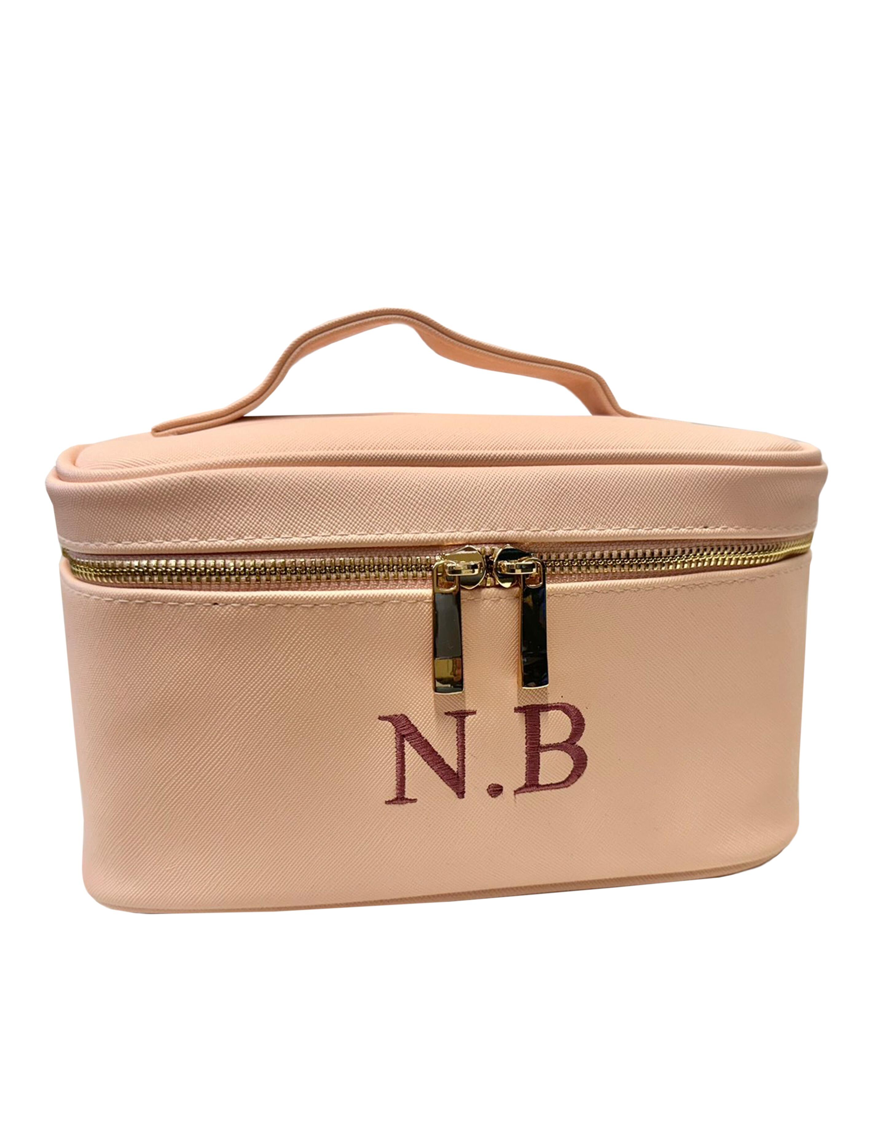 Personalised makeup bag with embroidery pink