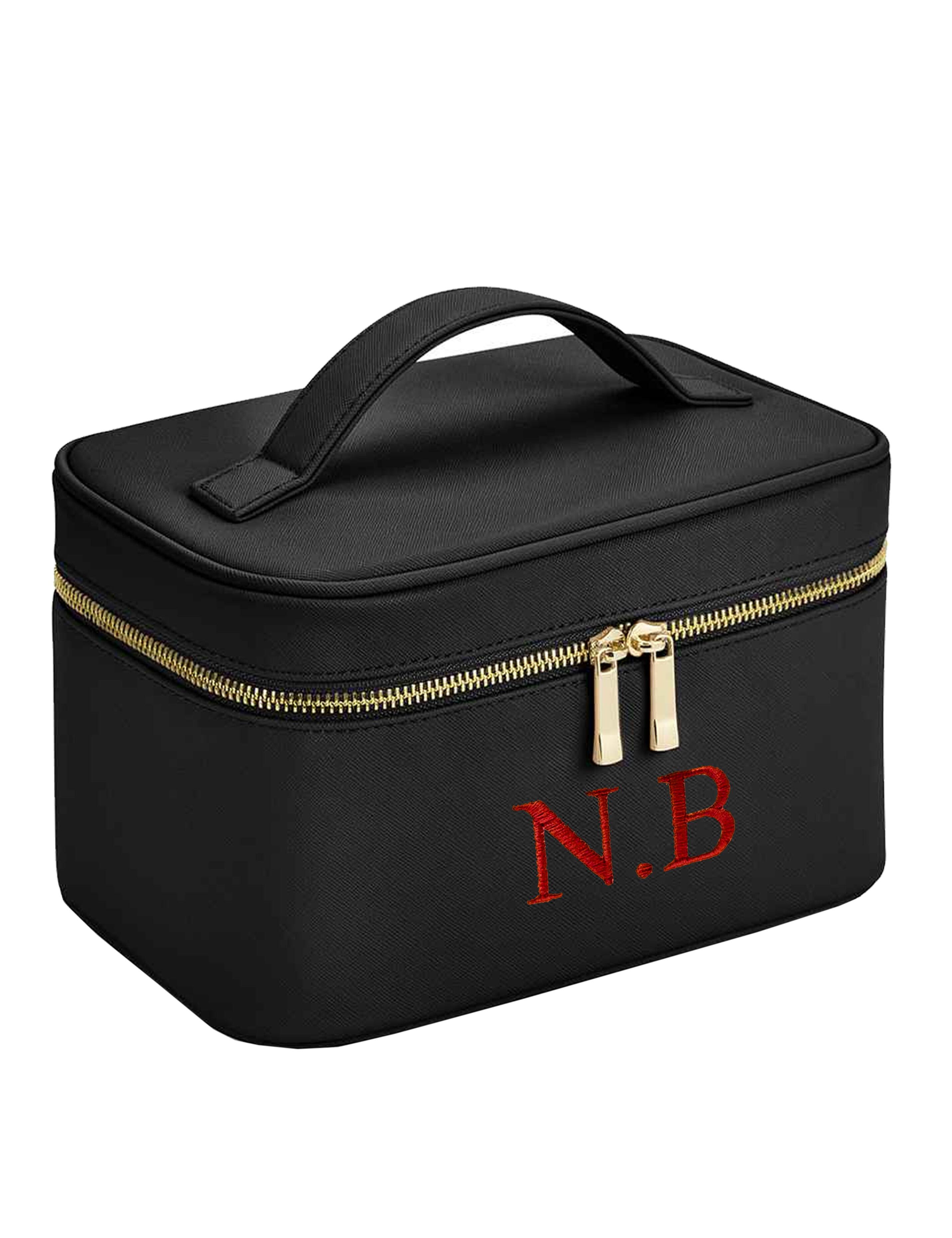 Personalised makeup bag with embroidery black
