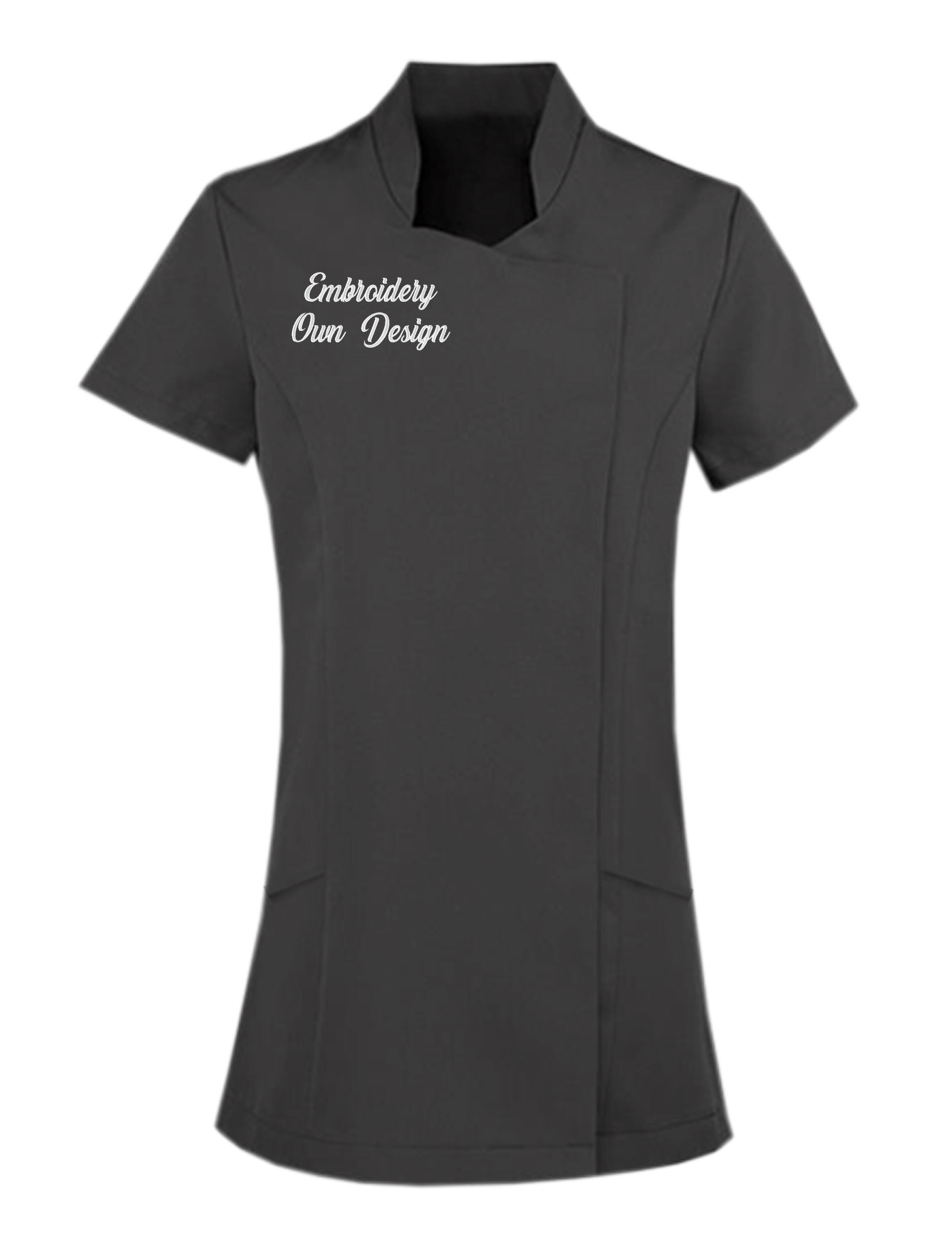 Personalised Women's Short Sleeve beauty Tunic with embroidery dark grey