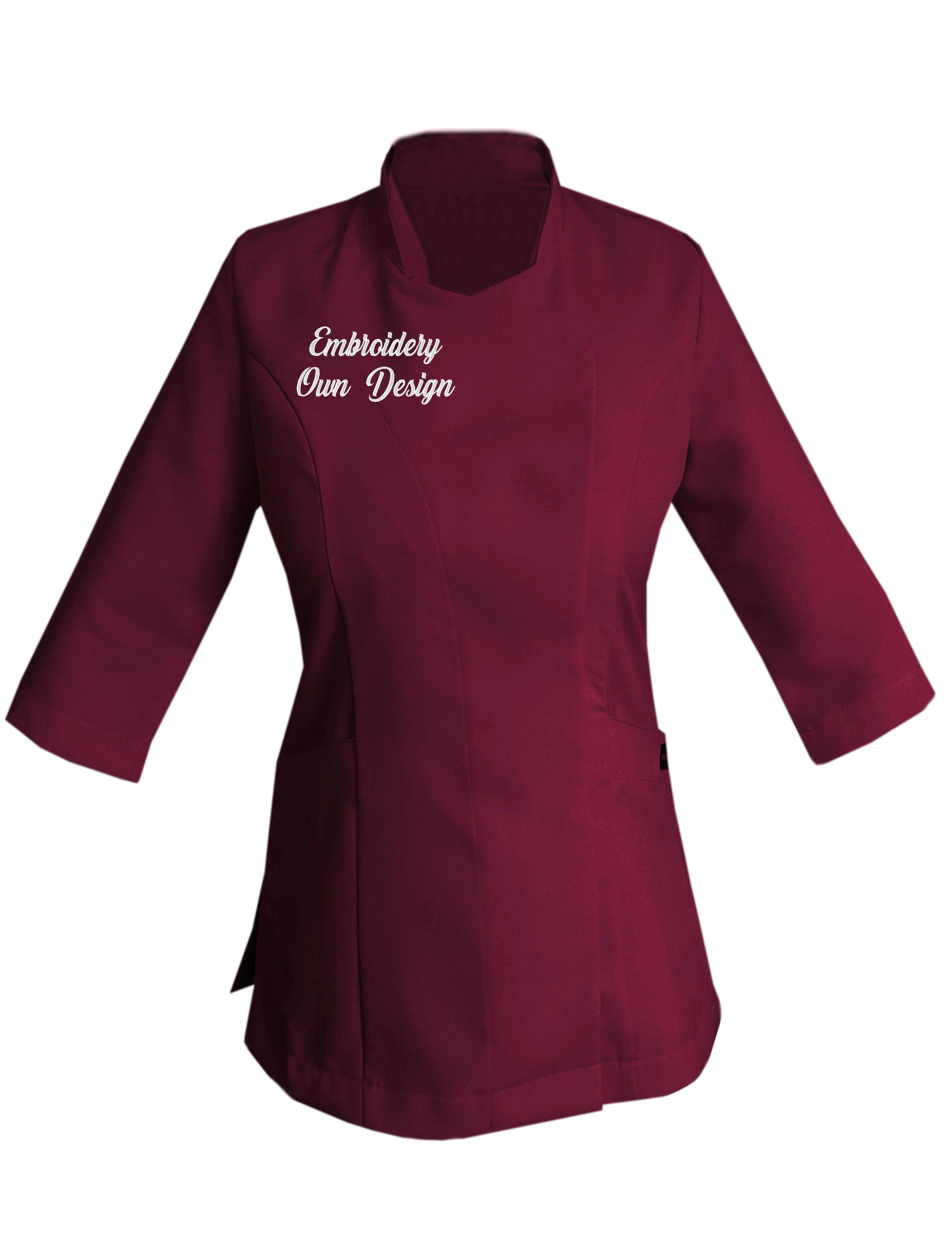 Personalised Women's Quarter Sleeve Beauty Tunic with embroidery Burgundy