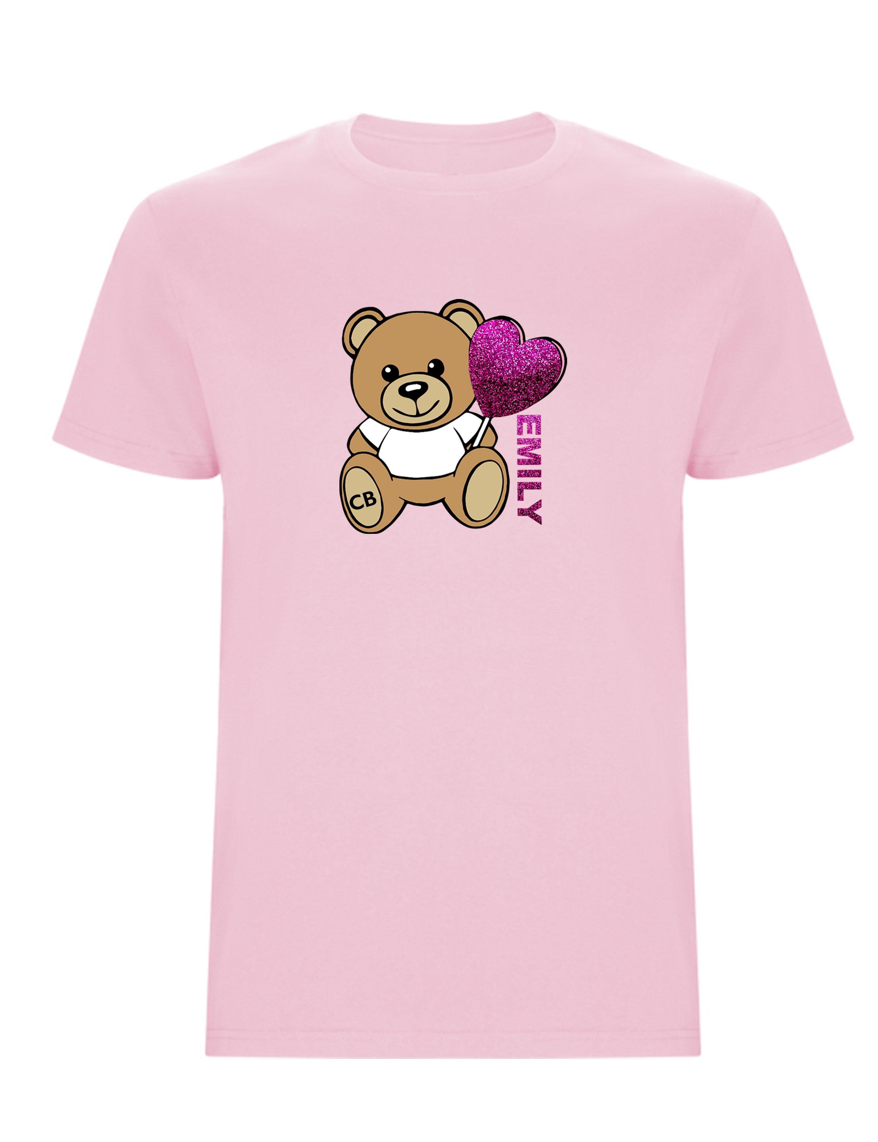 Personalised Kids Bear T-Shirt Pink