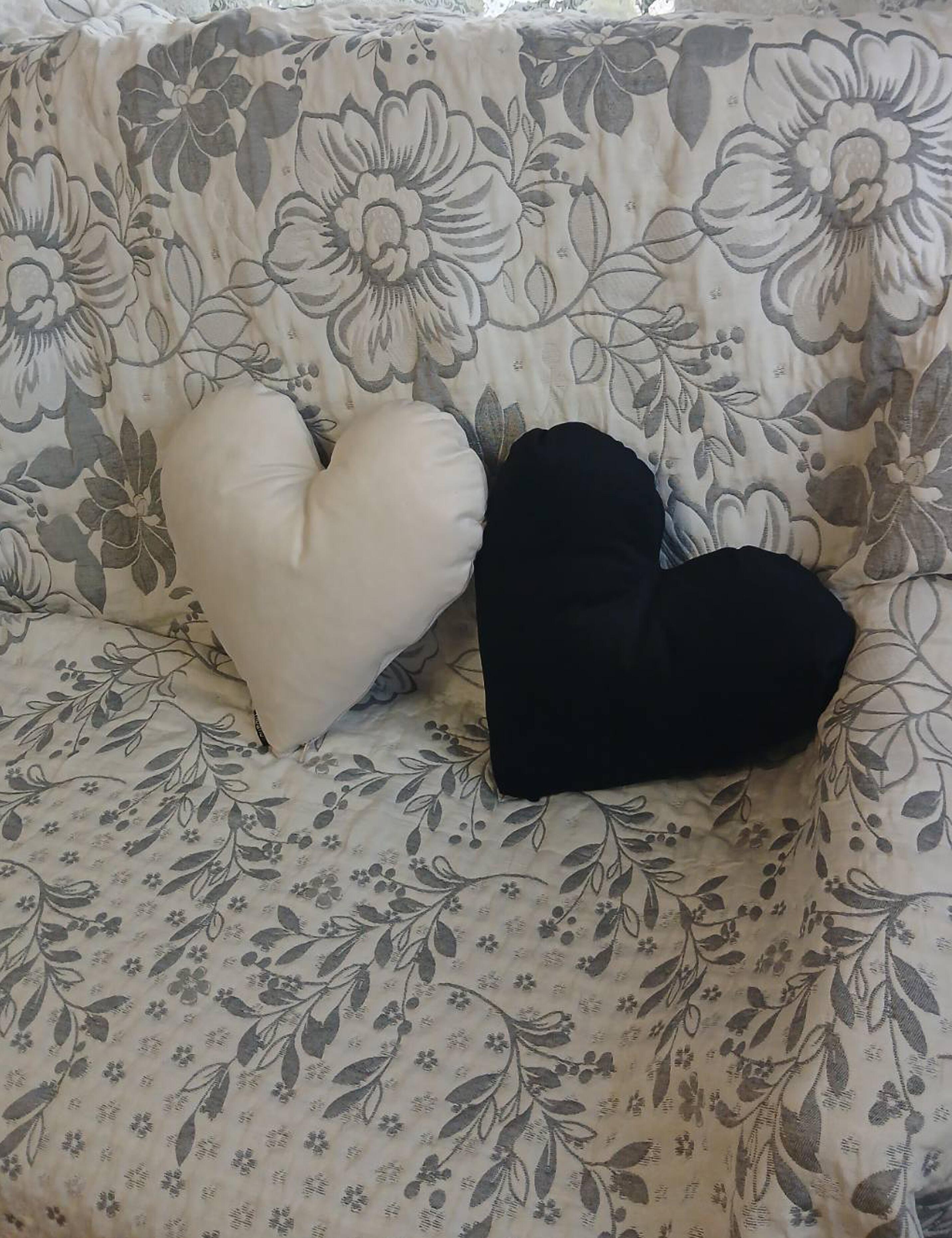 Velvet Heart Cushion Black and White