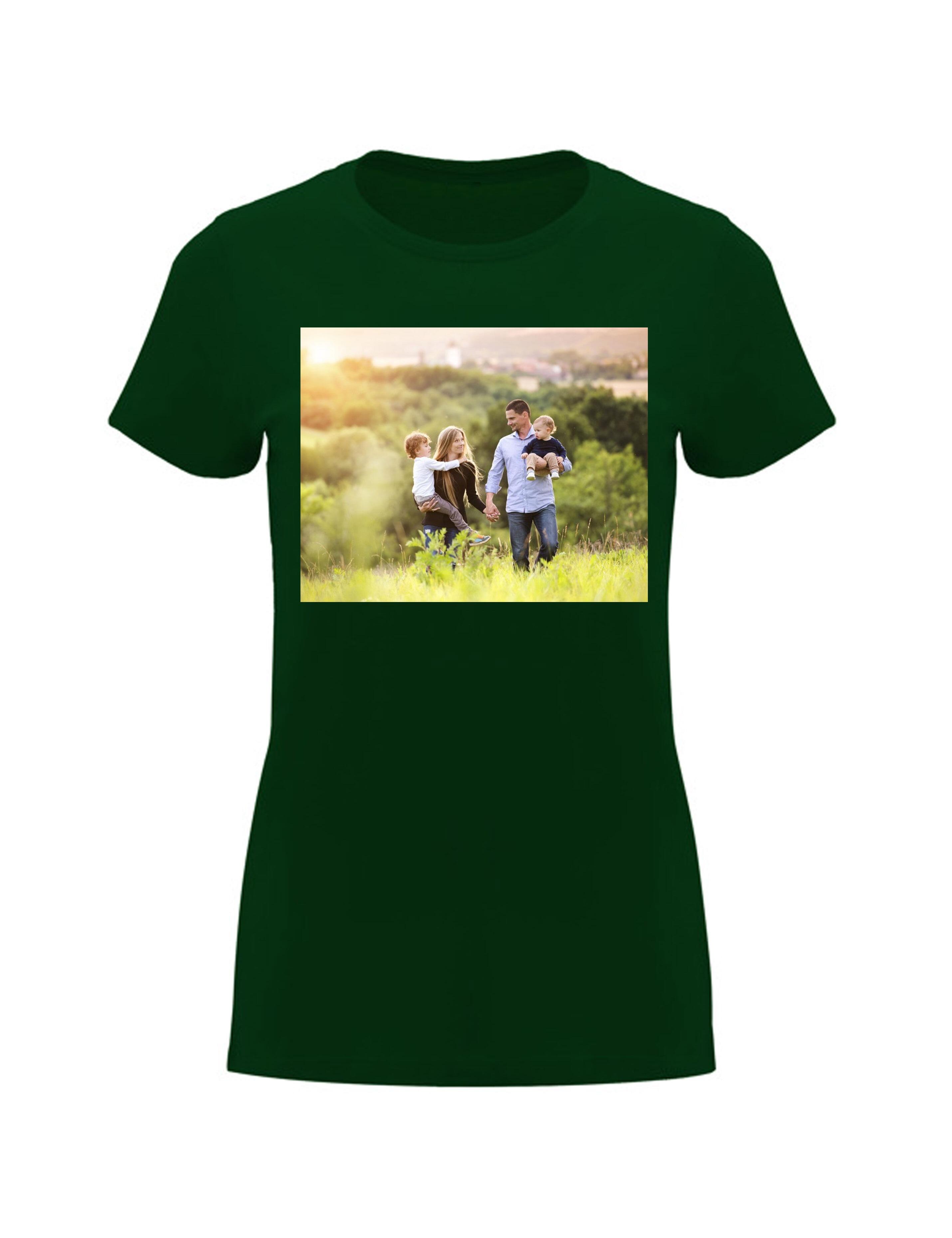 Photo Printed Heavyweight Women's Short Sleeve T-Shirt Bottle Green
