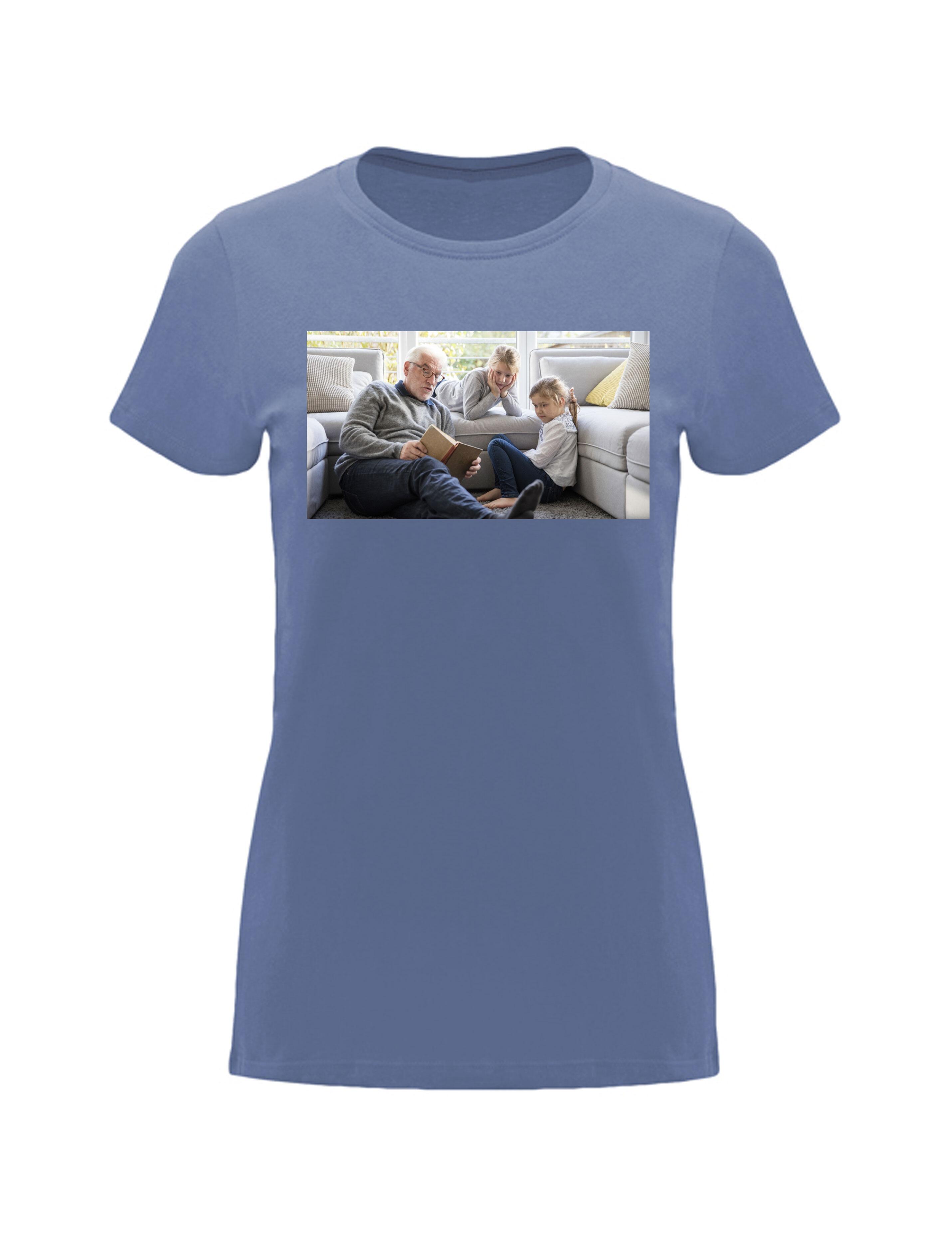 Photo Printed Heavyweight Women's Short Sleeve T-Shirt Denim Blue