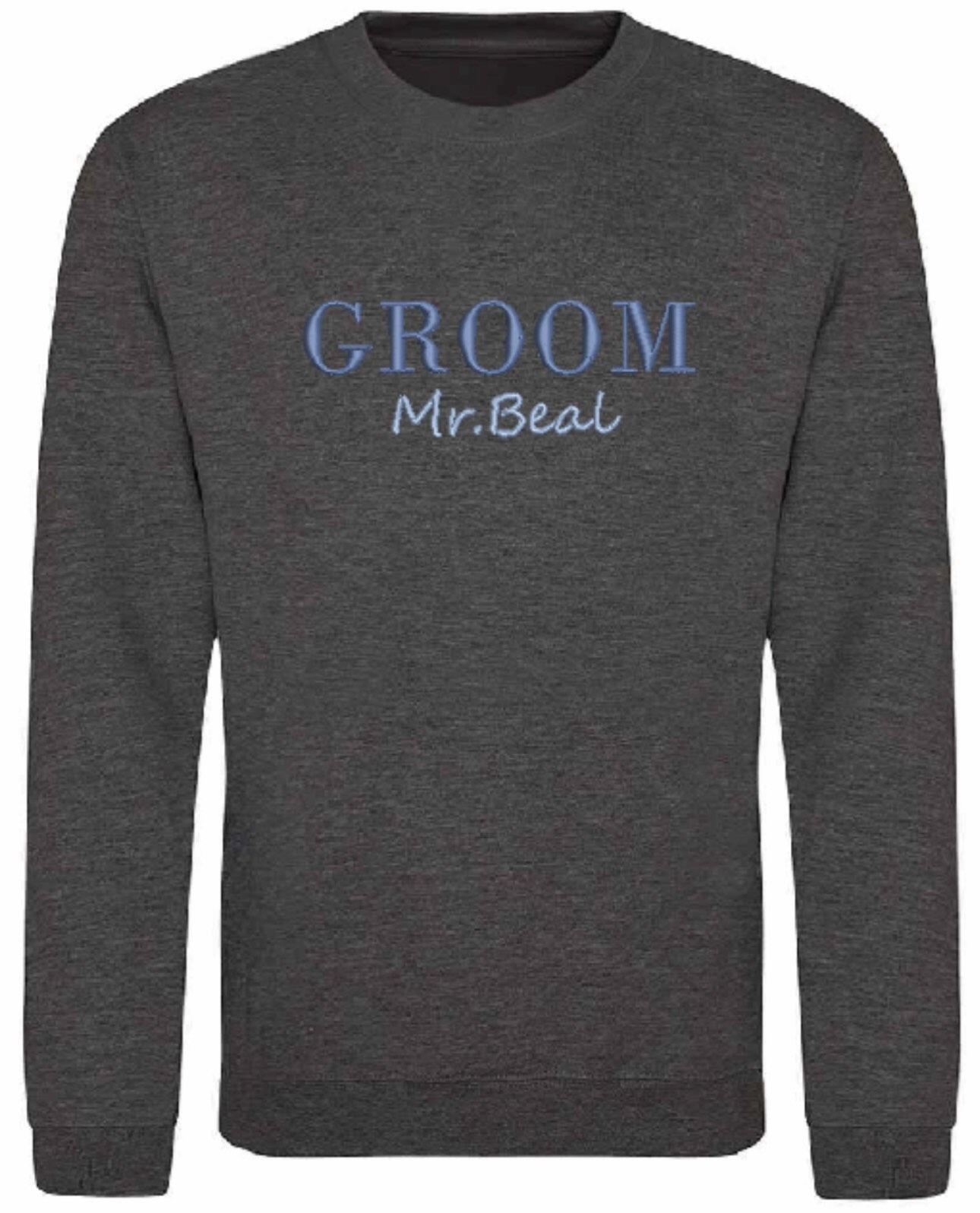 Personalised Embroidered Groom Jumper Charcoal