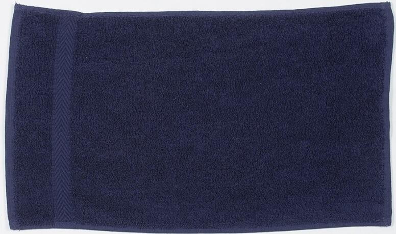 Custom embroidered navy guest towel personalised in house in Greenock UK