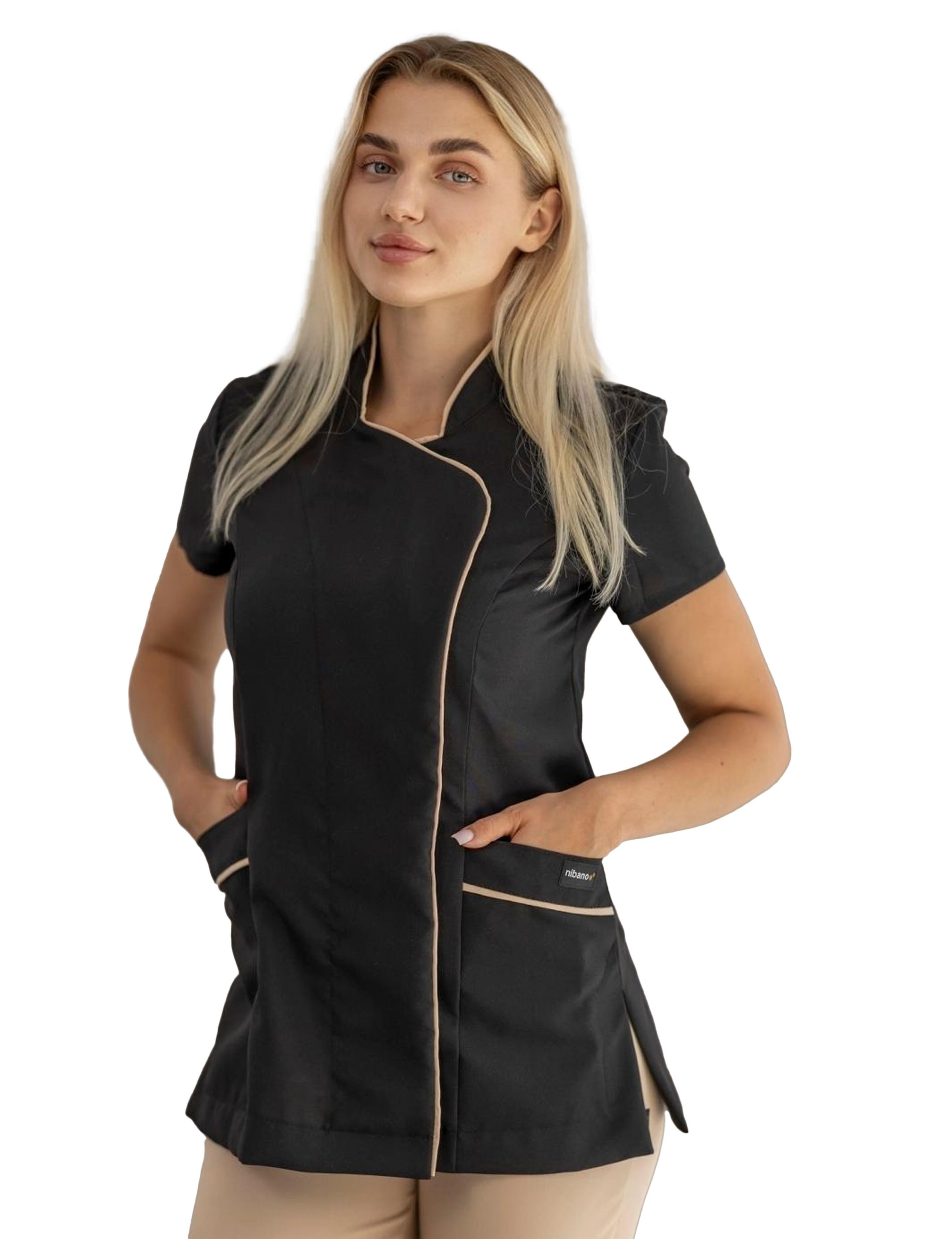Bi-colour salon tunic black beige professional uniform
