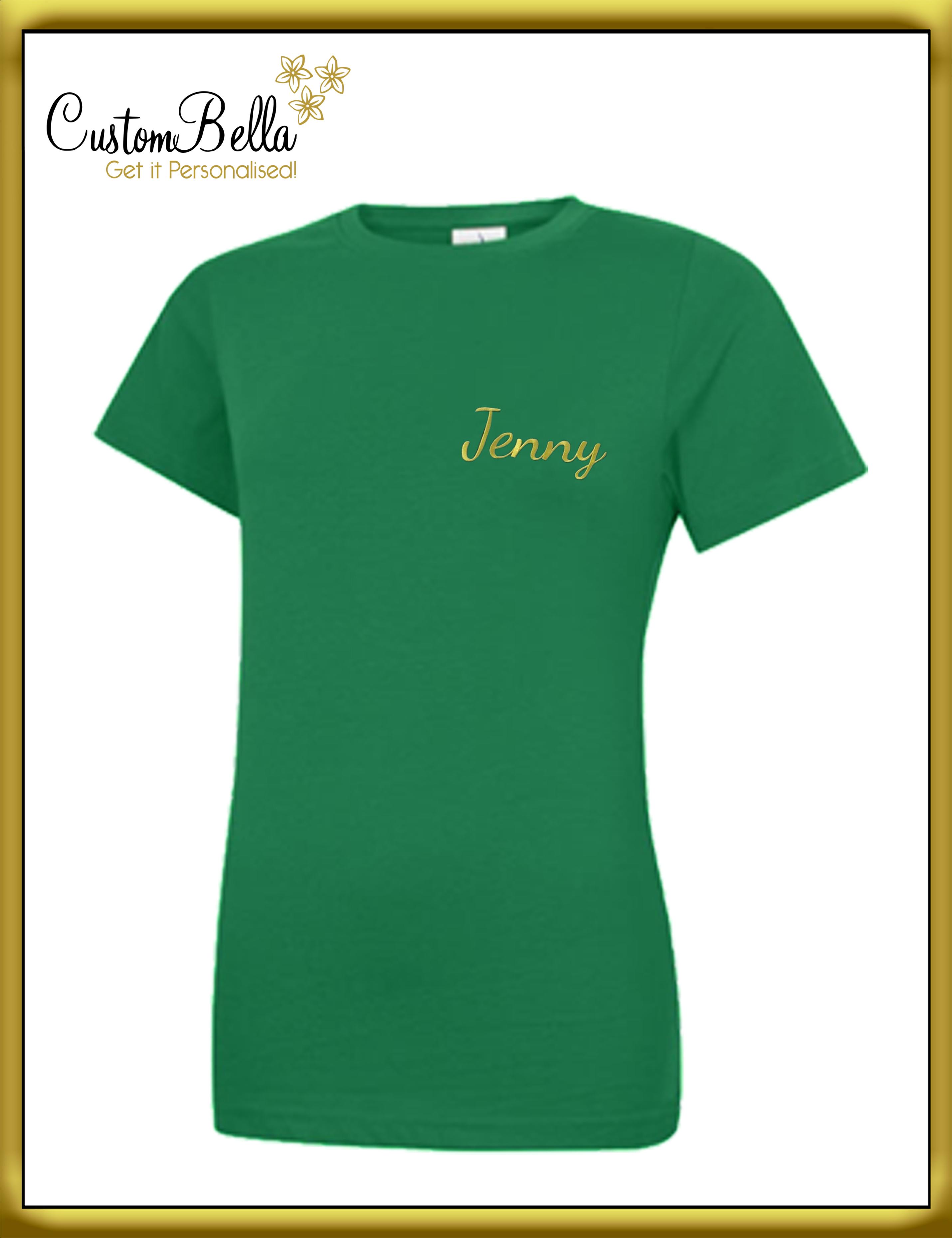 Embroidered Women's T-shirt kelly green