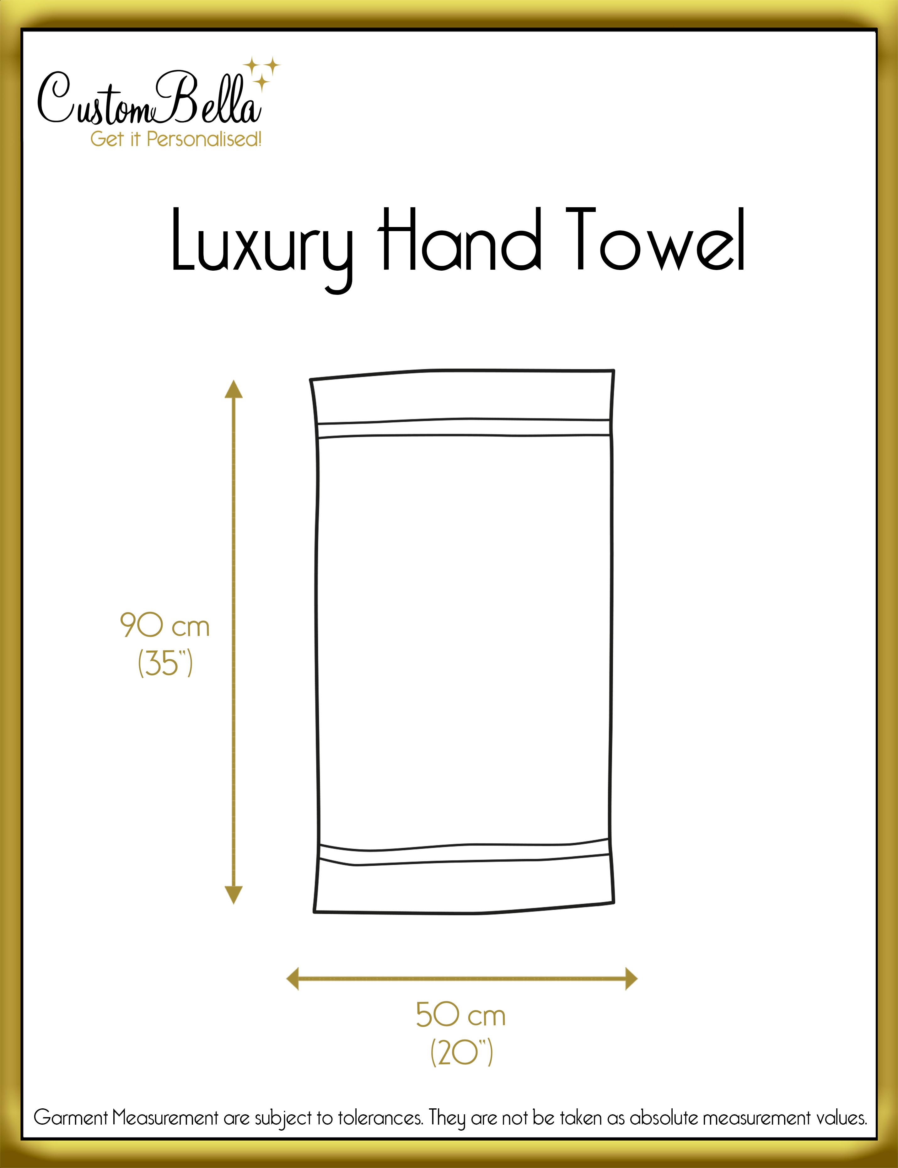 Personalised Embroidered hand towel size chart