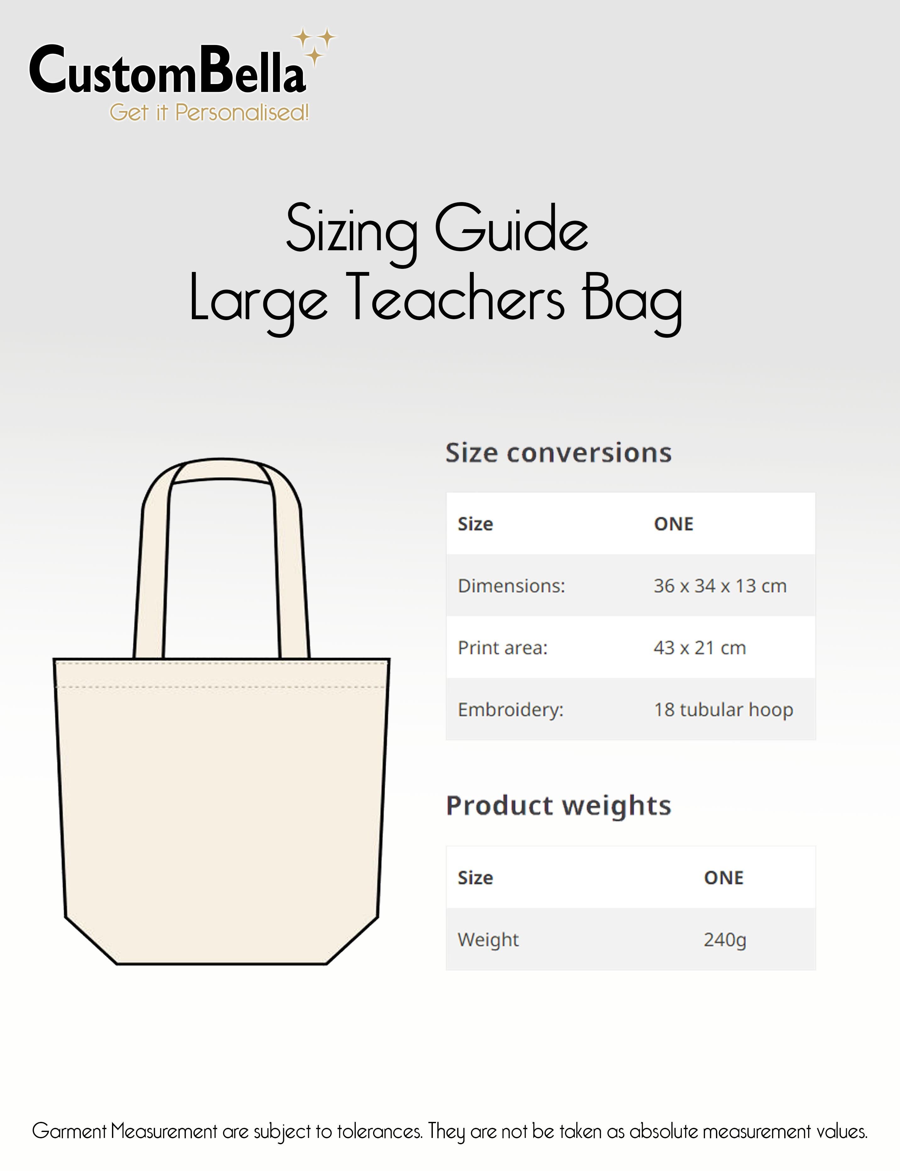 Personalised Teacher bag Large Printed dimensions