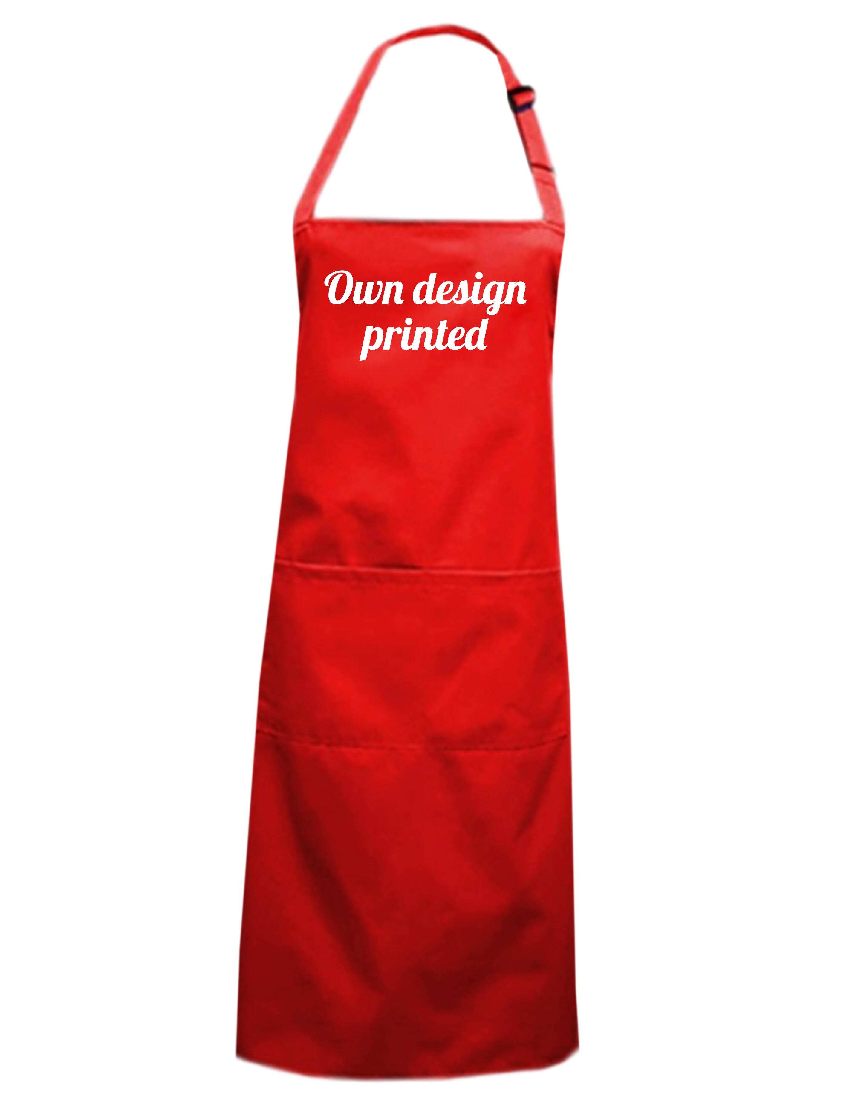 Personalised Printed Mid Length Apron with Pockets red with logo