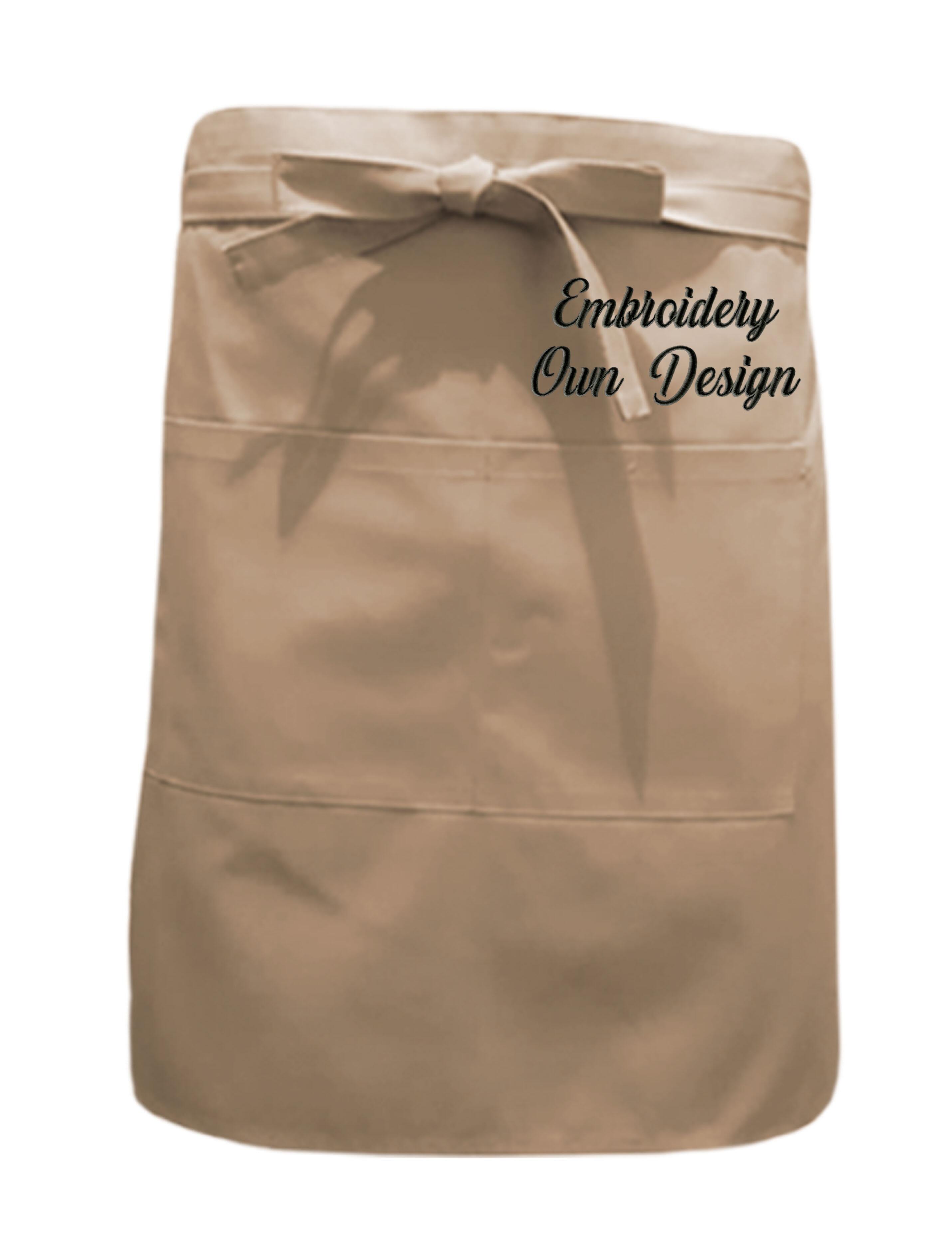 Personalised Waist Apron with Pocketes Cappuccino Embroidered