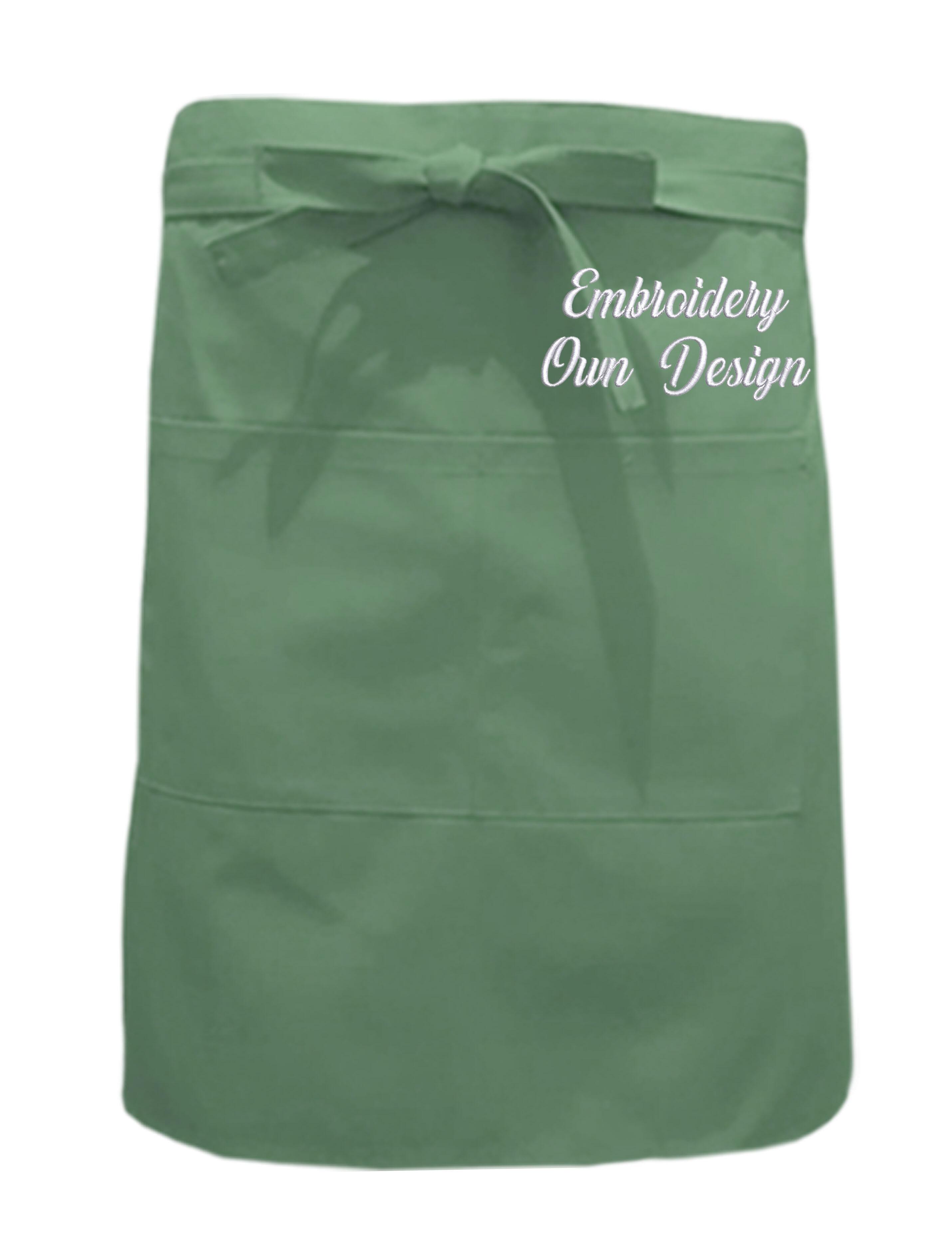 Personalised Waist Apron with Pockets Olive with embroidery