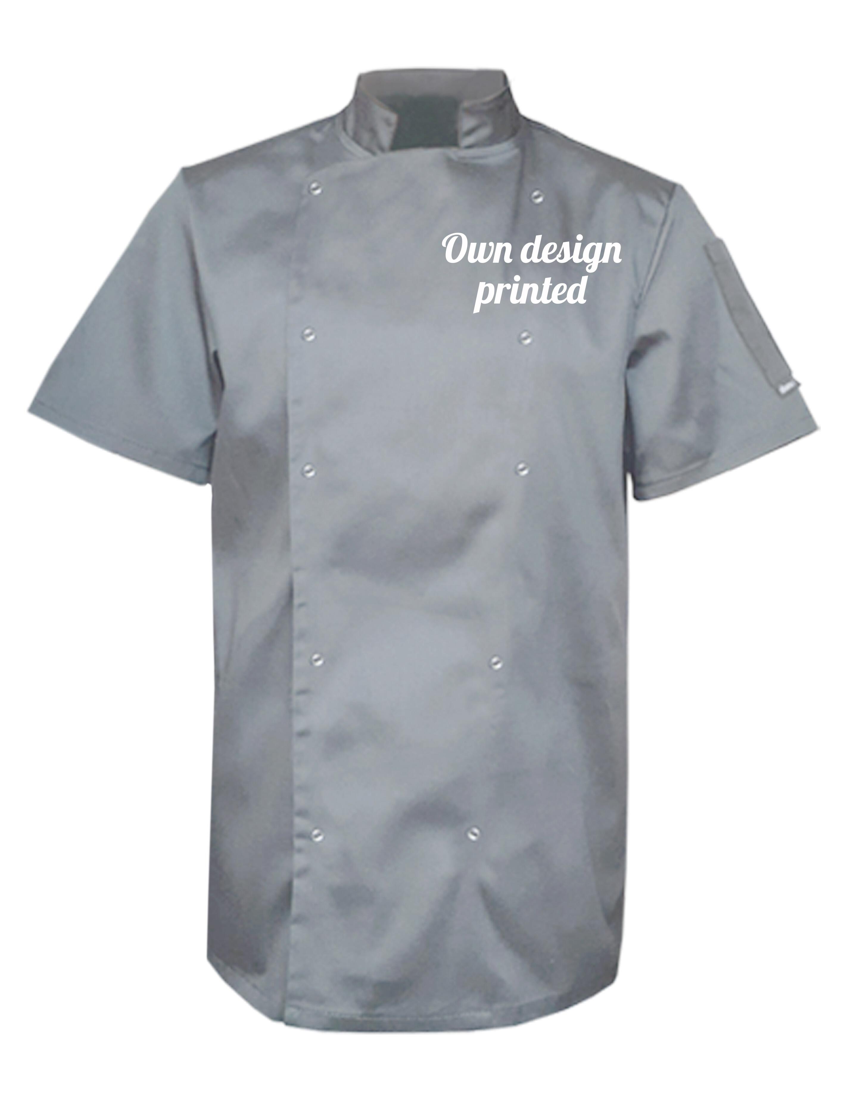 Personalised Short Sleeve Chef's Jacket Light Grey with print